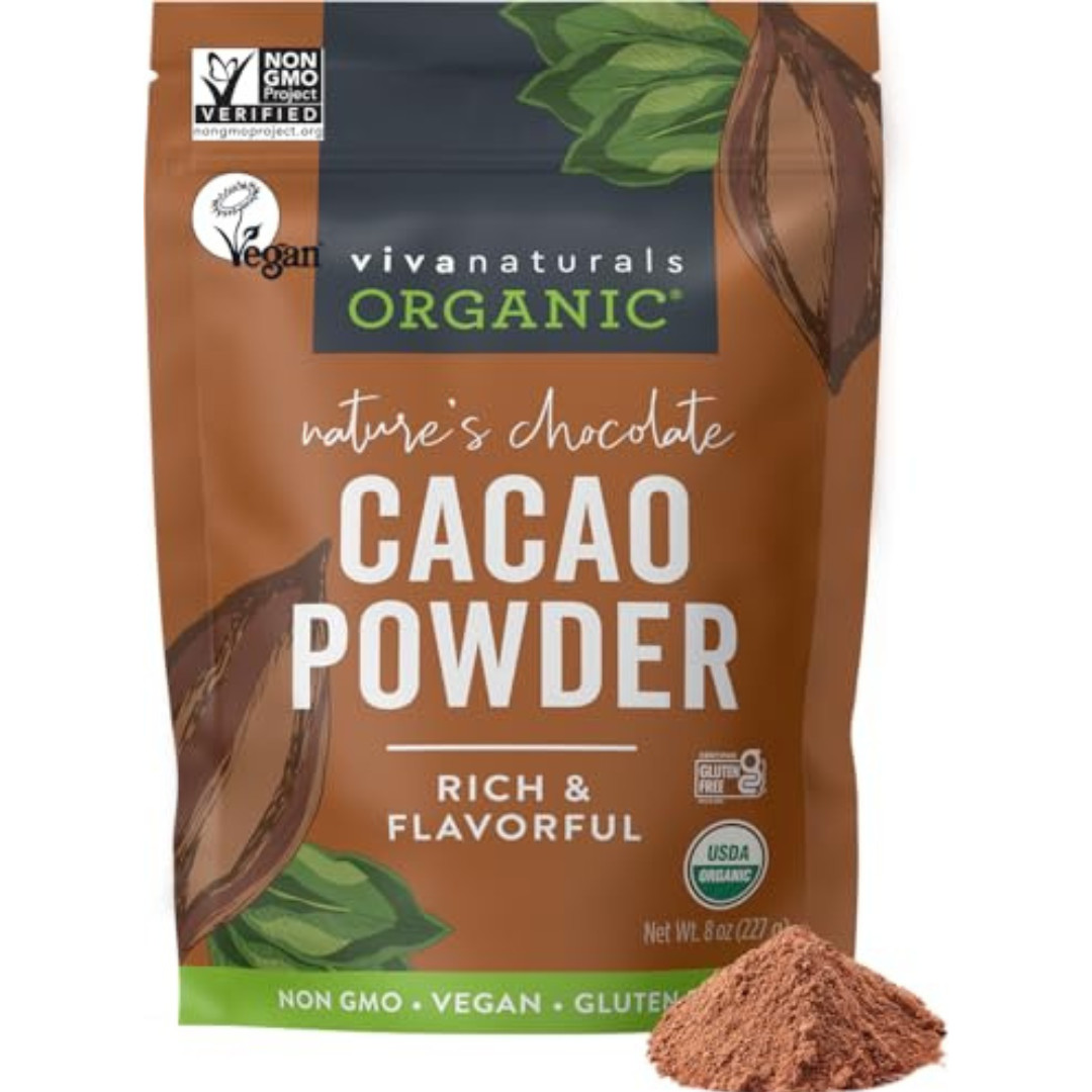 Organic Unsweetened Cacao Powder with Rich Dark Chocolate Flavor
