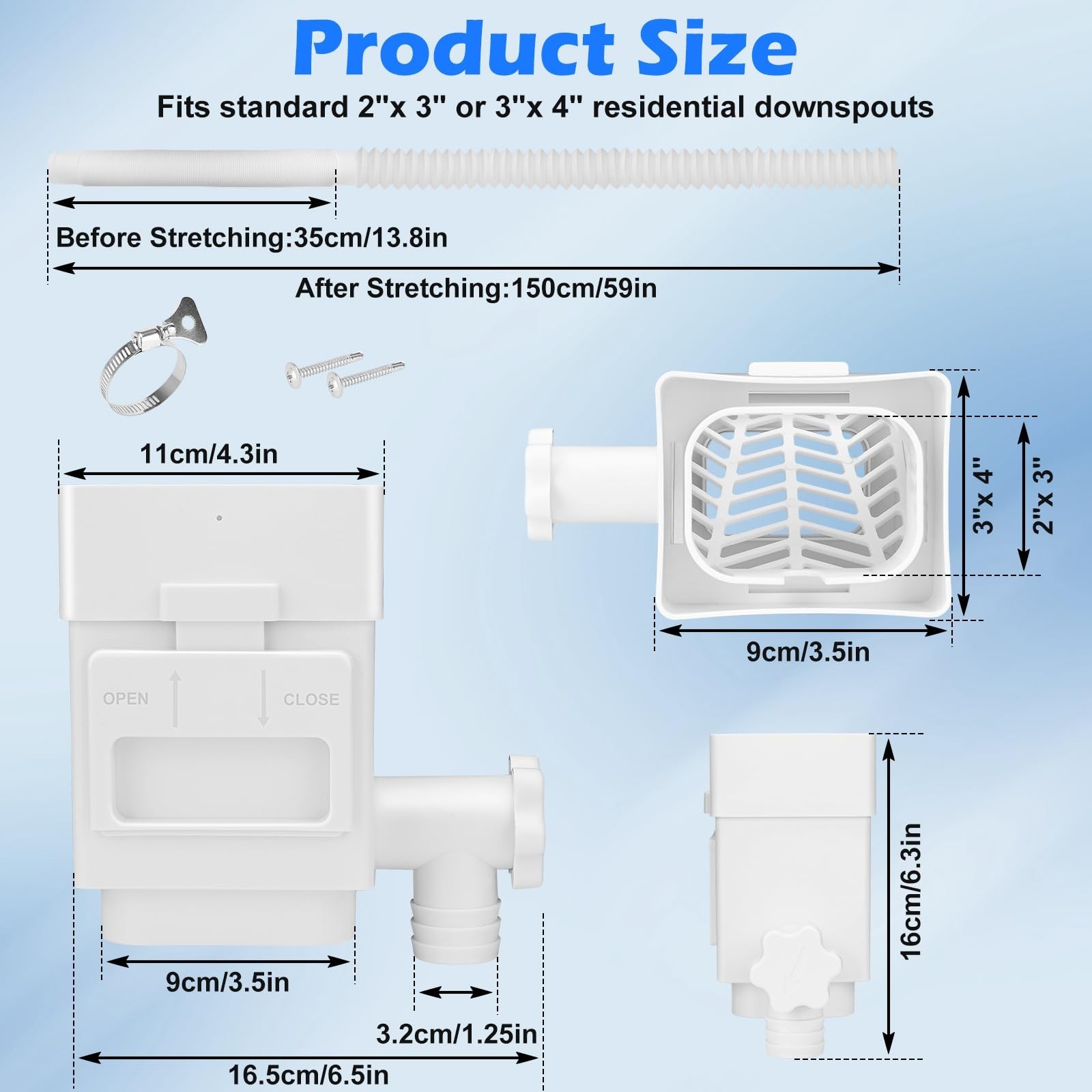 Downspout Diverter Fits for 2″x 3″ or 3″x 4″ Residential Downspouts