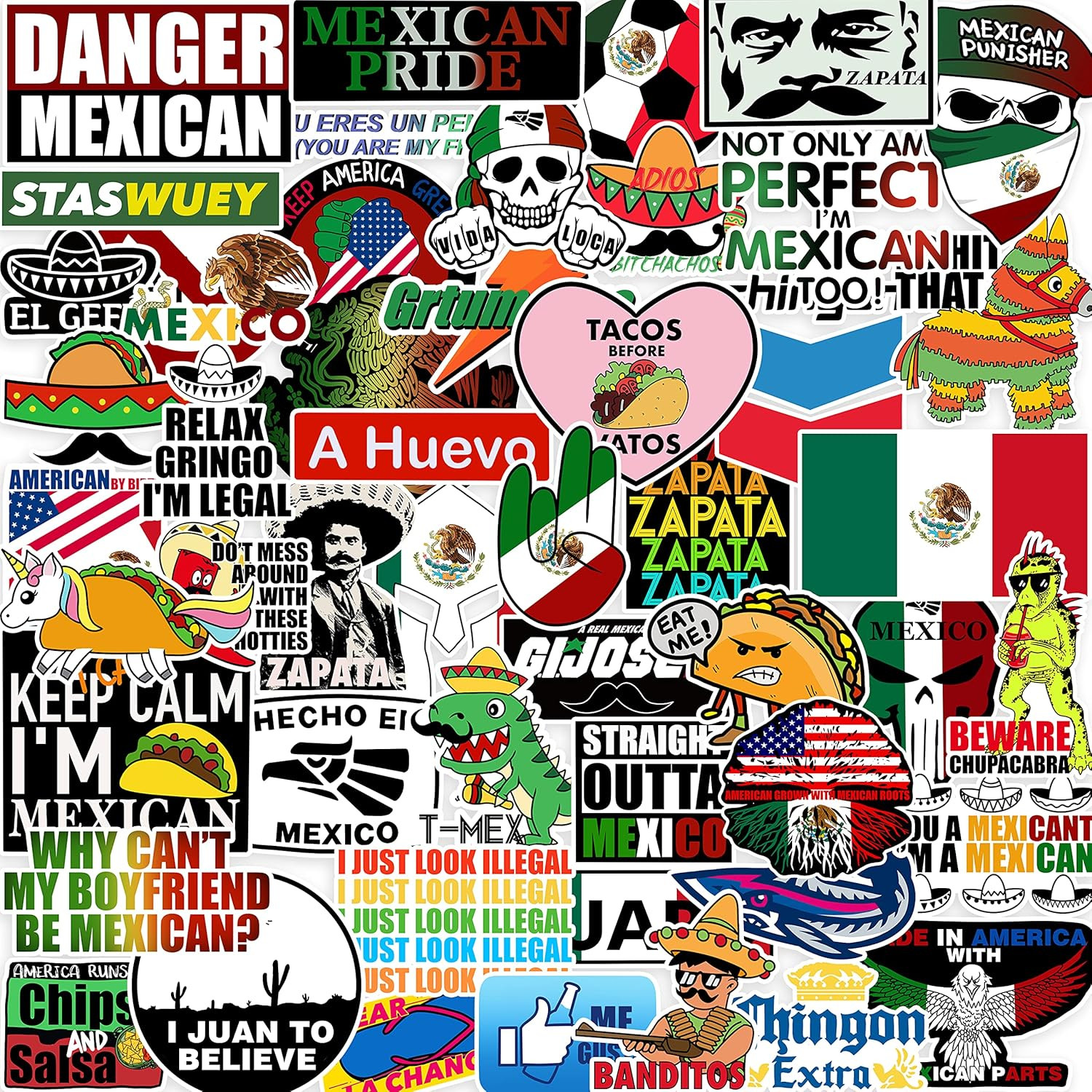 100Pcs Mexican Hardhat Stickers, Funny Vinyl Mexico Tool Box Stickers, Design fo