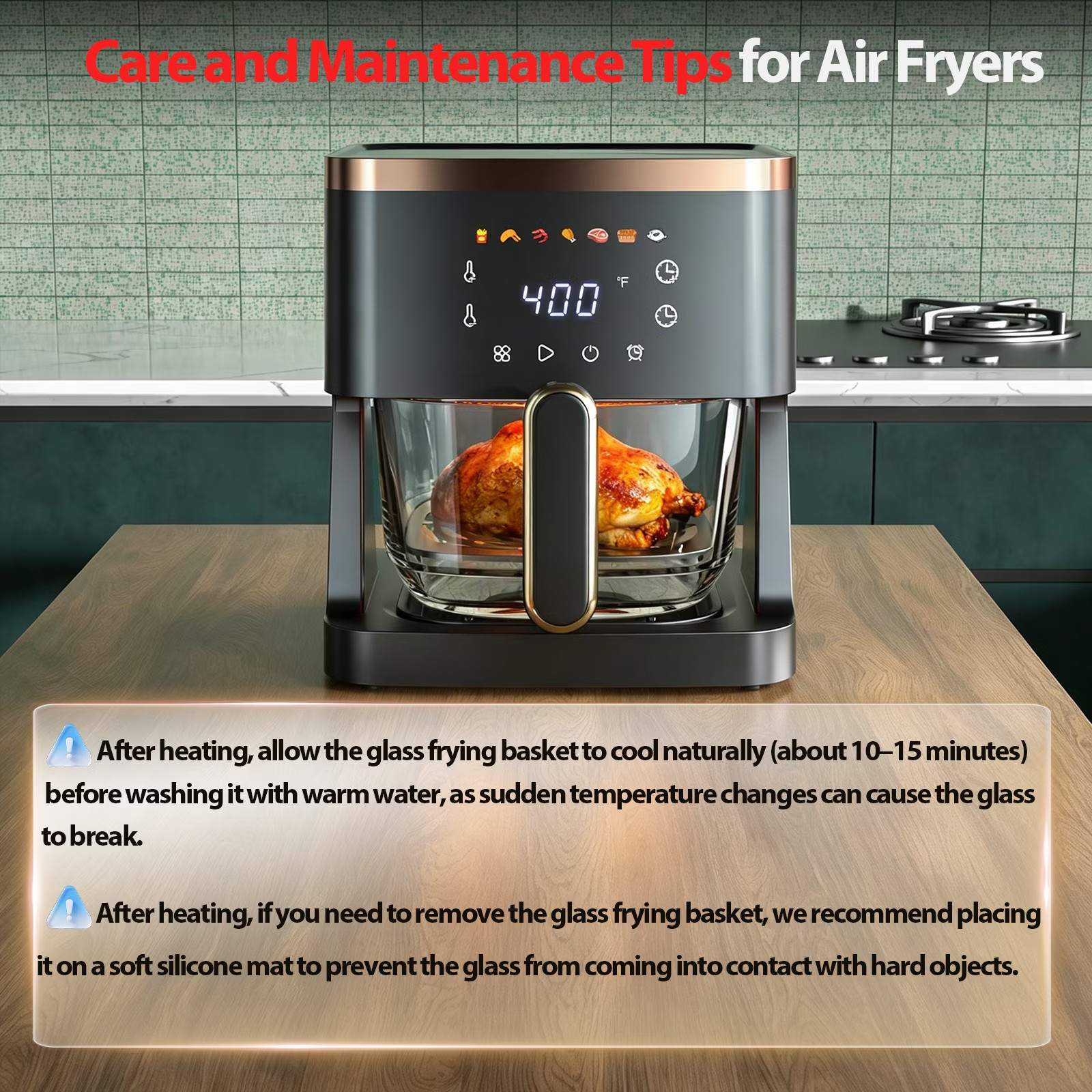 7-in-1 Air Fryer, 5 QT Glass Basket Fryer, 360° Cooking Window, 1400W Precise