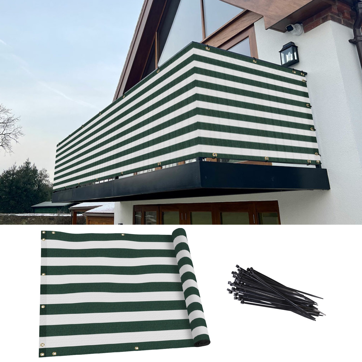 35in Tall Balcony Fence Privacy Screen Apartment Windshield Shade Green Stripe