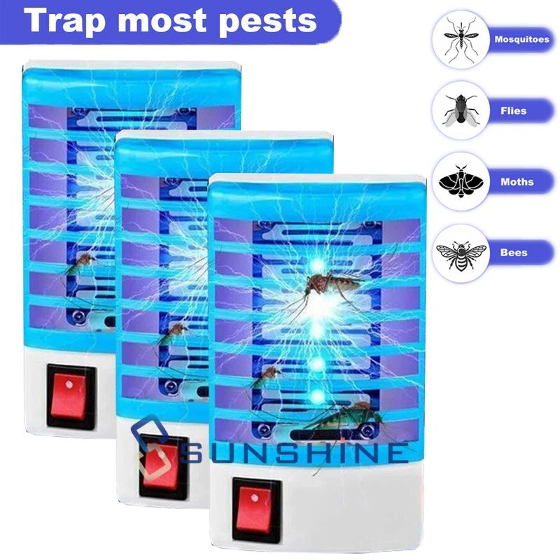 3PCS Indoor Plug-in Wall LED Electric Mosquito Lamp Fly Bug Insect Zapper Trap