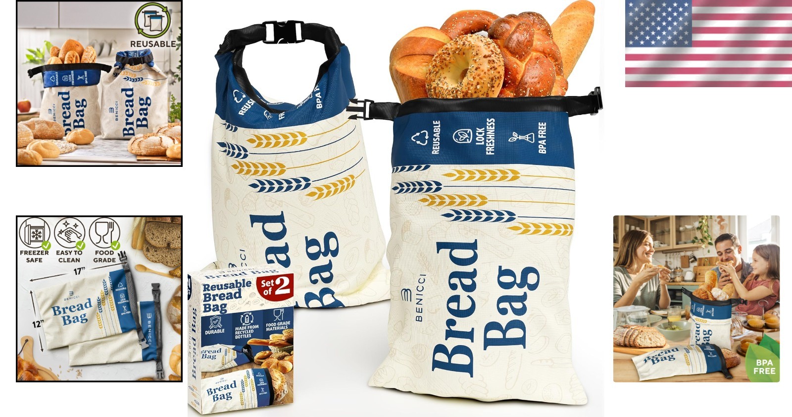 2 Pack Extra Large Reusable Bread Bags for Ultimate Freshness & Storage