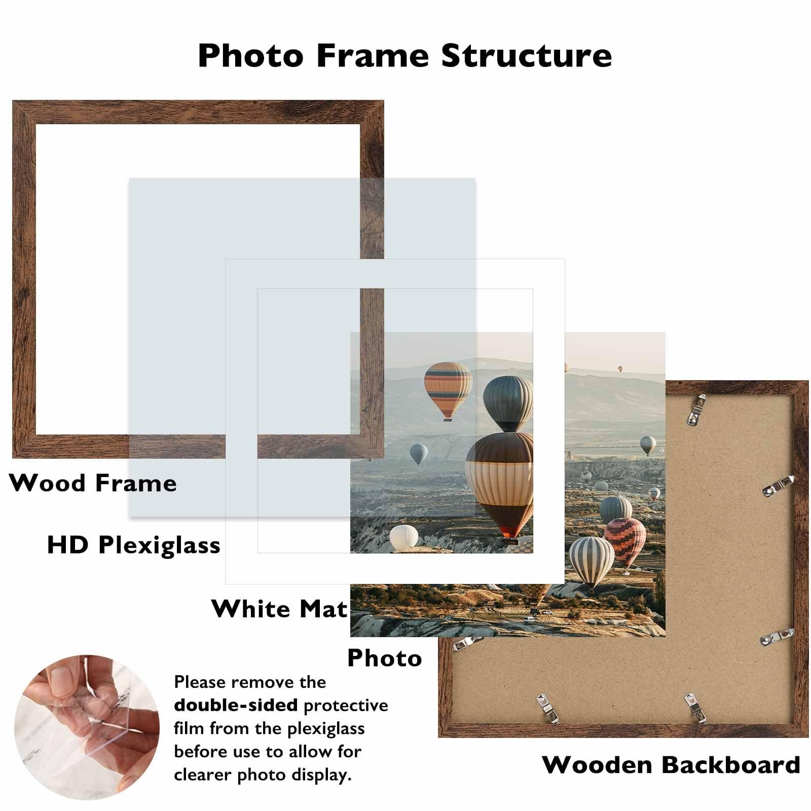 10X10 Picture Frame with Mat, Display 8X8 with Mat or 10X10 Without, Wood Square