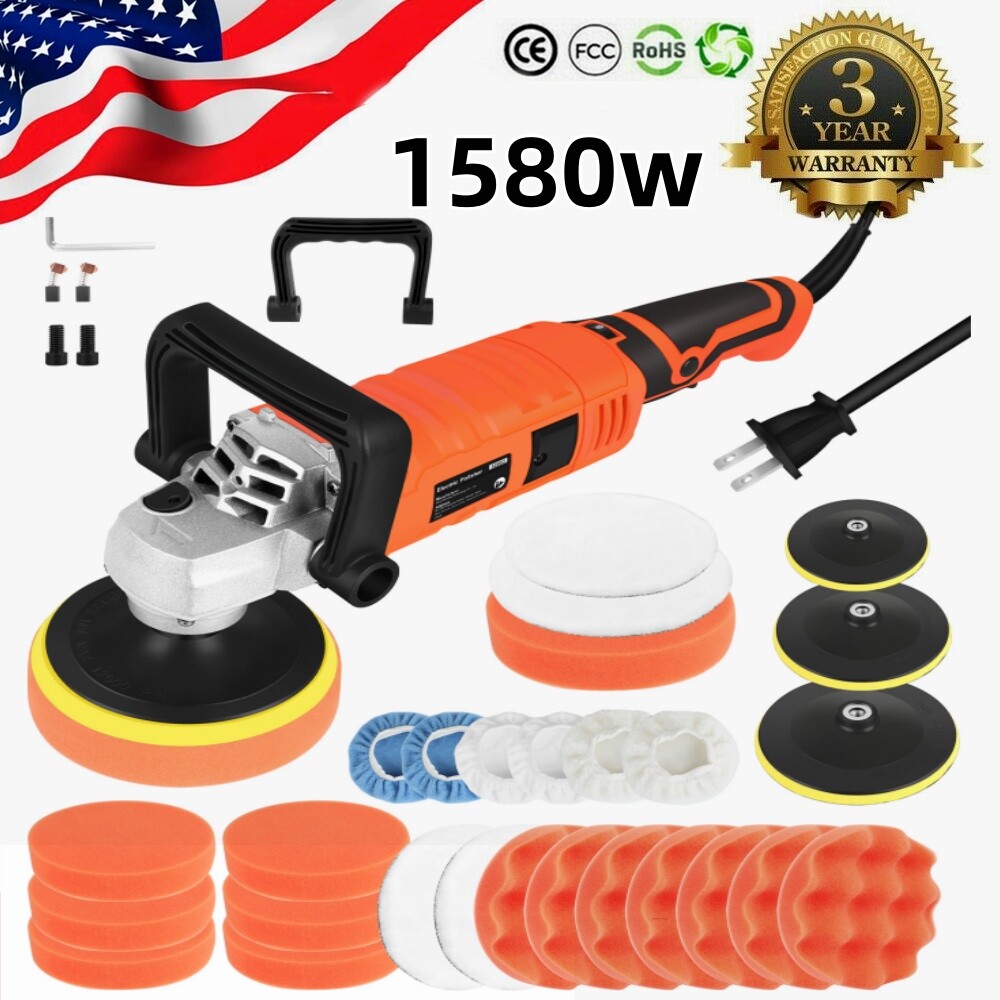1580W Car Polisher Polishing Machine Kit Buffer Sander Variable 7 Speed w/Pad