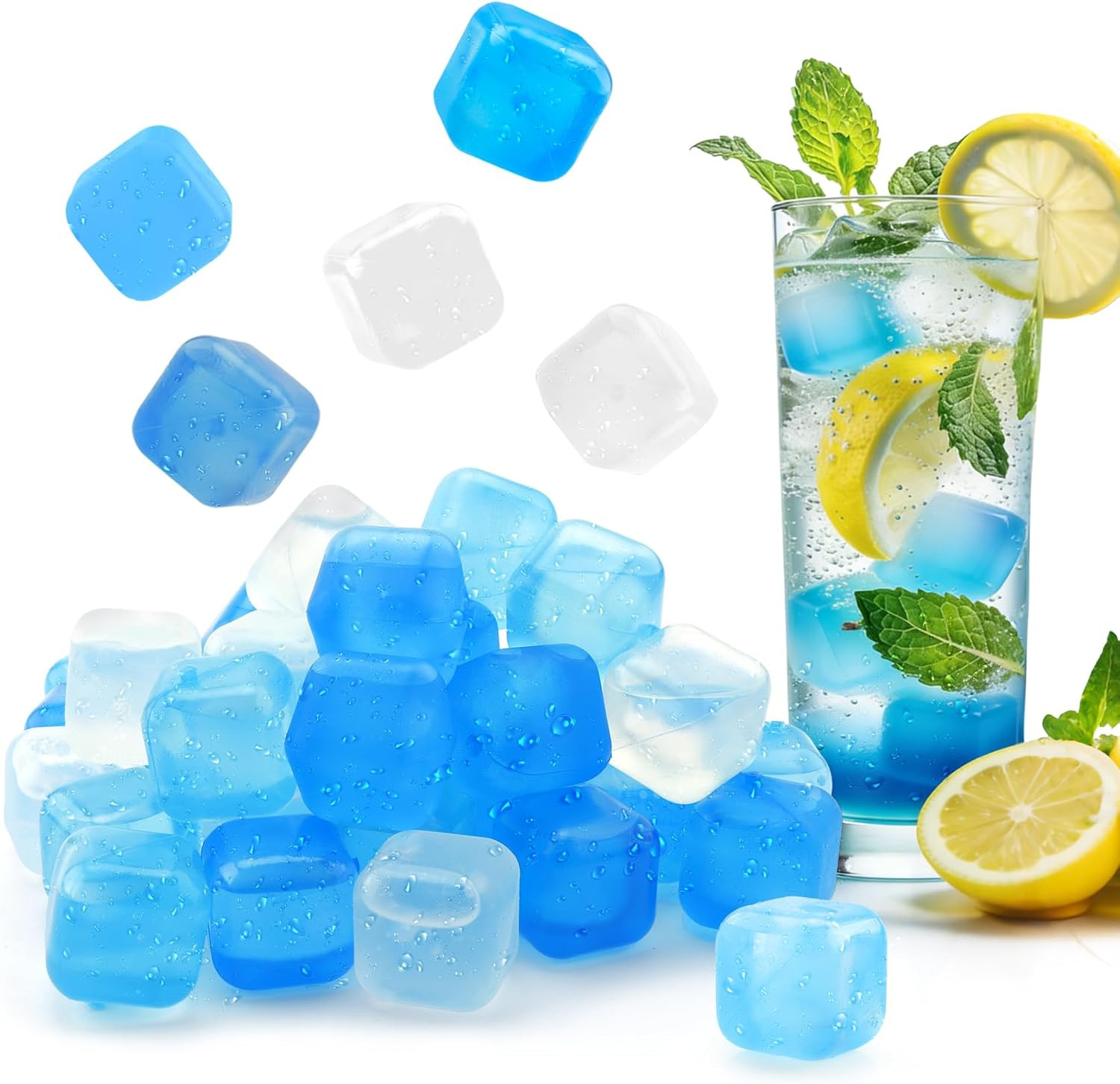 Reusable Ice Cubes, Plastic Ice Cubes for Drinks, 20 Pack Refreezable Square