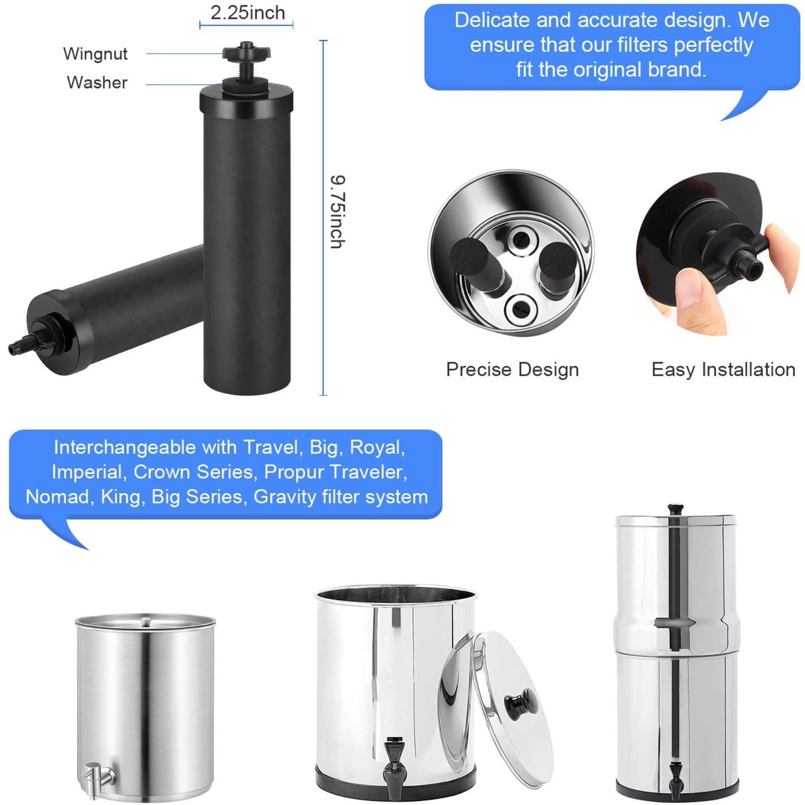 4 Packs Replacement Gravity System Filters BB9-2 Black For Berkey Water Filter