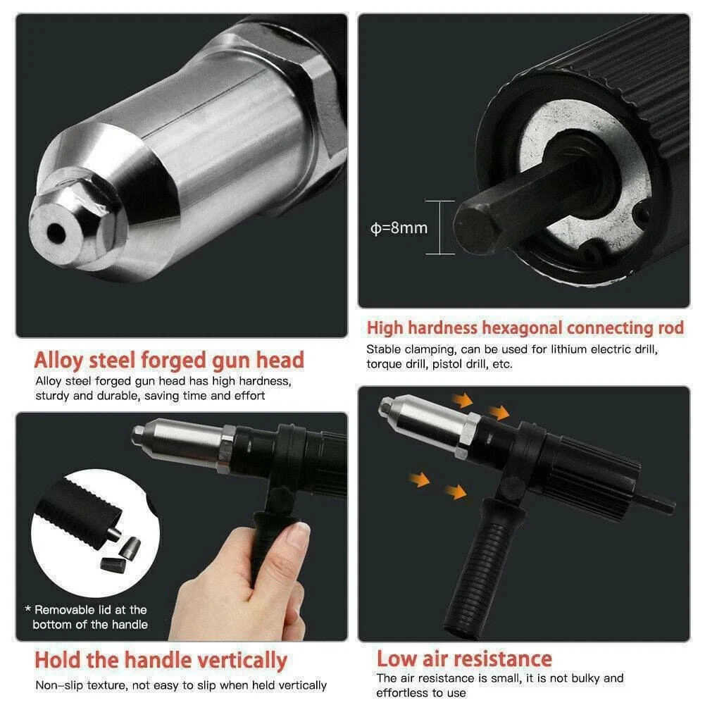 Electric Rivet Nut Gun Cordless Drill Pop Adapter Riveting Riveter Insert Tool