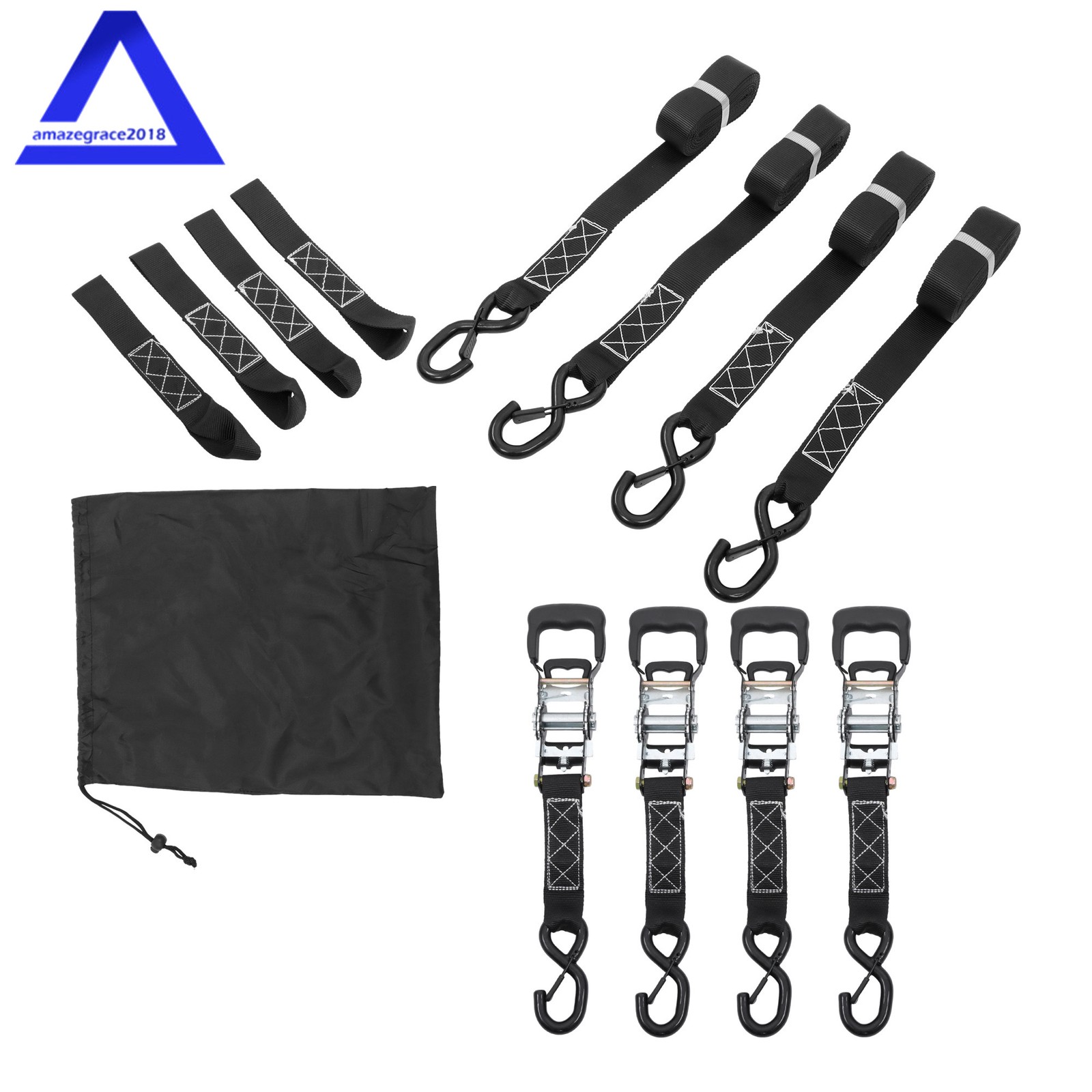 4Pack 1.6″ × 15 Feet Heavy Duty Tie Downs 5208Lbs Ratchet Straps W/ S Hook Black