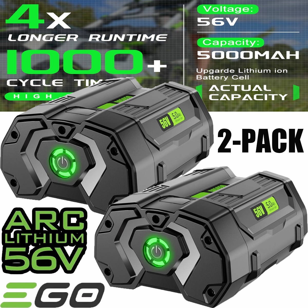 2PACK For EGO 56V 56Volt BA2800T POWER+ 5.0AH Battery Lithium Ion BA2240 BA1400T