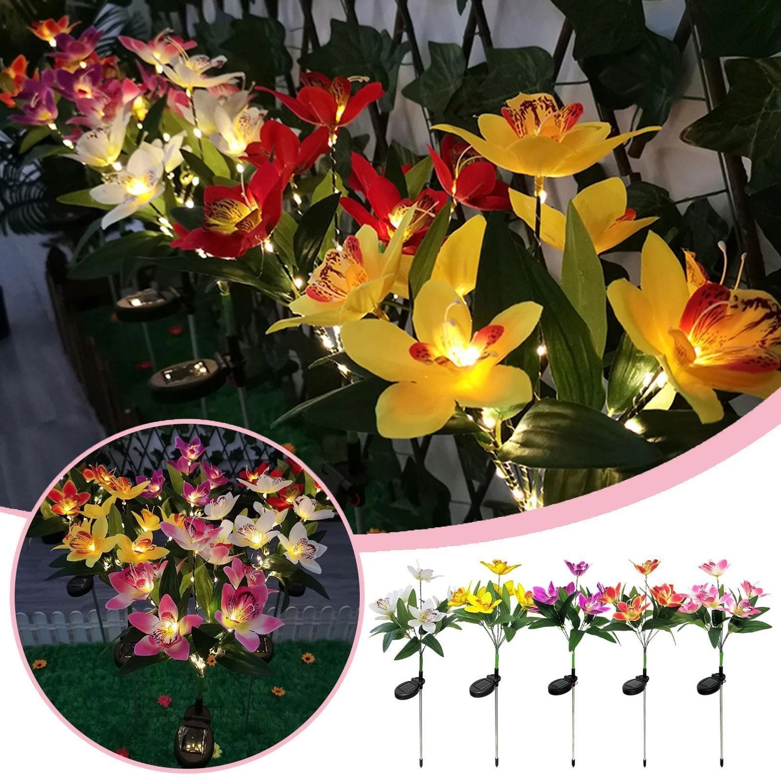 Solar LED Garden Lights Flower Stake Lamp Outdoor Yard Waterproof Patio Decor