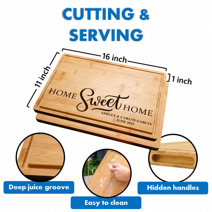 Custom Personalized Engraved Bamboo Cutting Charcuterie Board Home Housewarming
