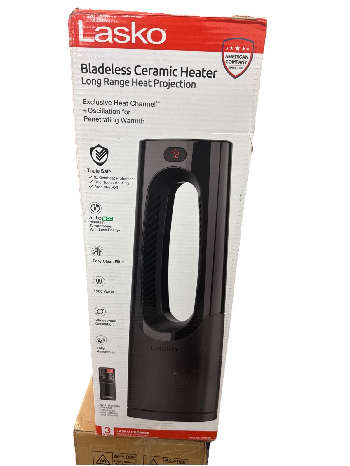 Lasko Bladeless 1500W 28″ Black Electric Oscillating Tower Ceramic Space Heater