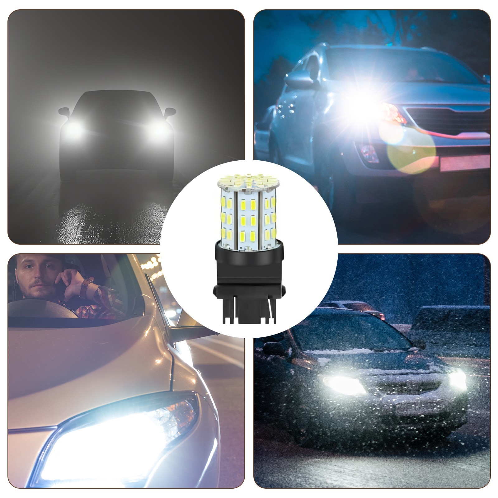 4x 3157 64-SMD LED Bulbs White 6000K for Backup Brake Tail Turn Signal Lights