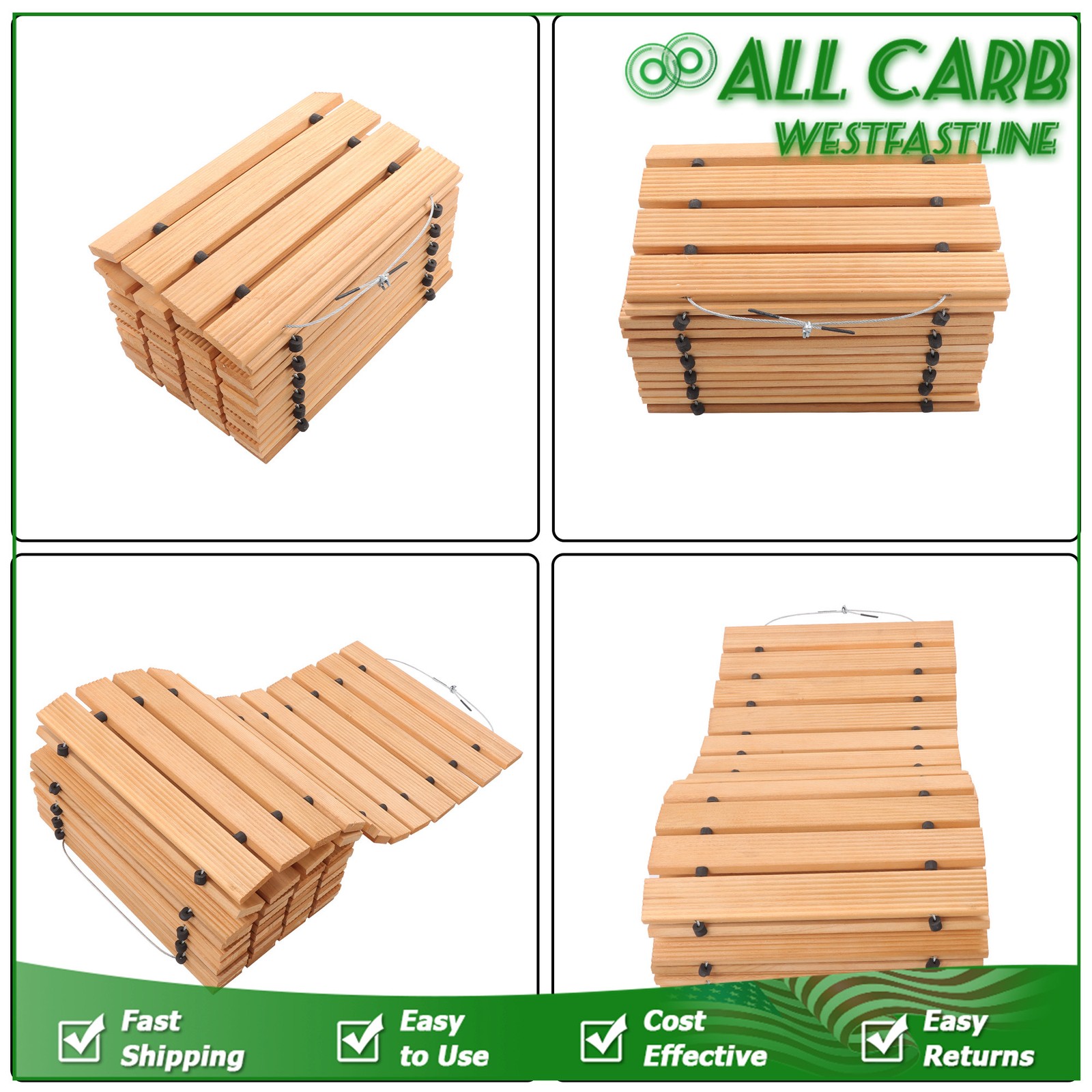 12ft Lx17 in W Straight Wooden Garden Pathway Roll Out With Wire Rope Connection