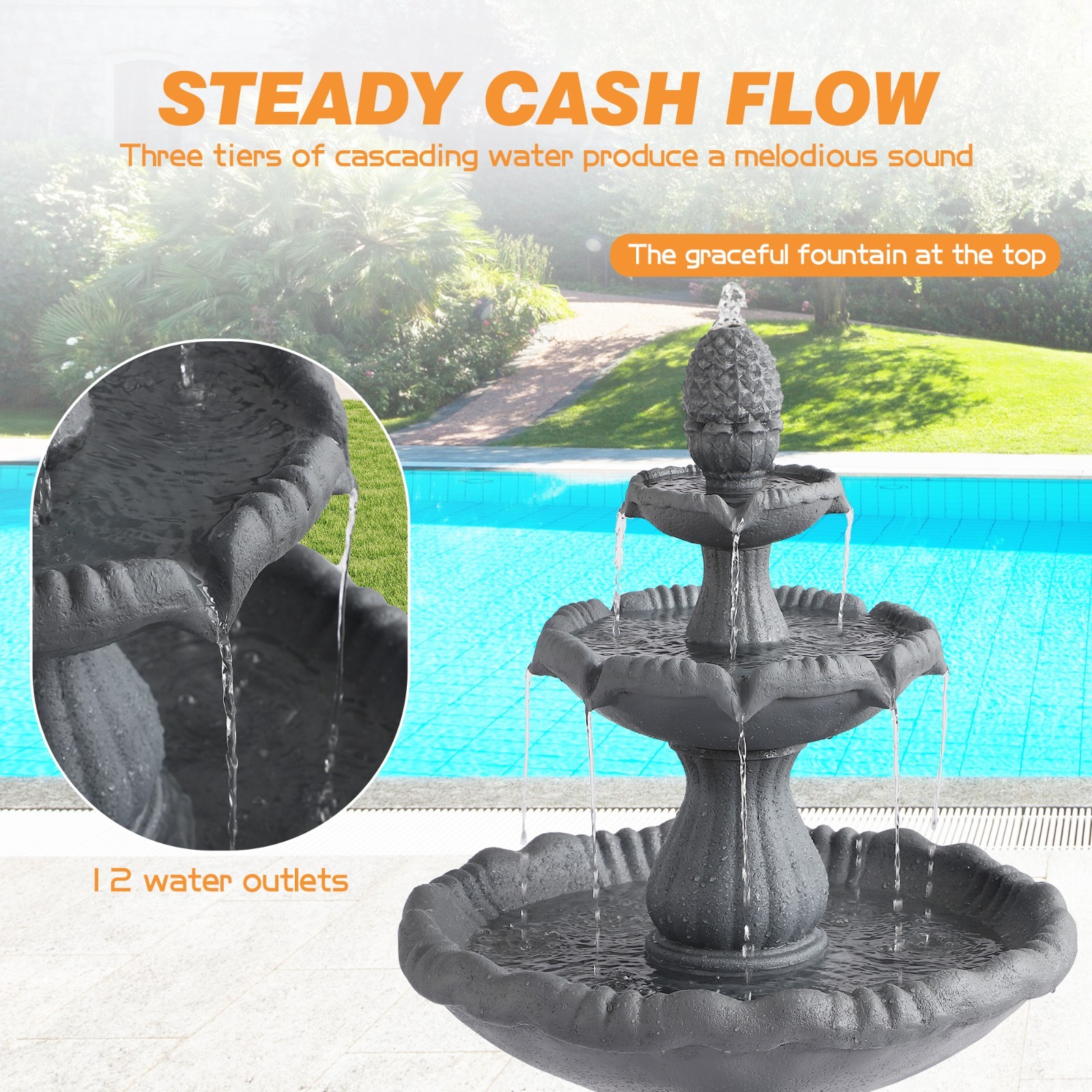 47.3″ High Italian Feature Faux Stone Freestanding Water Fountain Outdoor