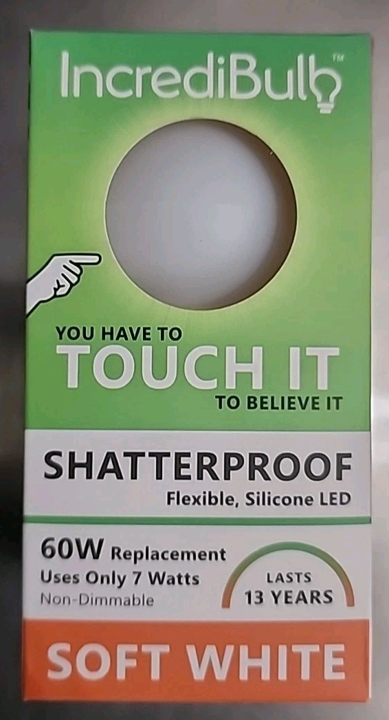 IncrediBulb 60W Soft White Shatterproof LED Bulb Uses Only 7W Silicone A19 NEW