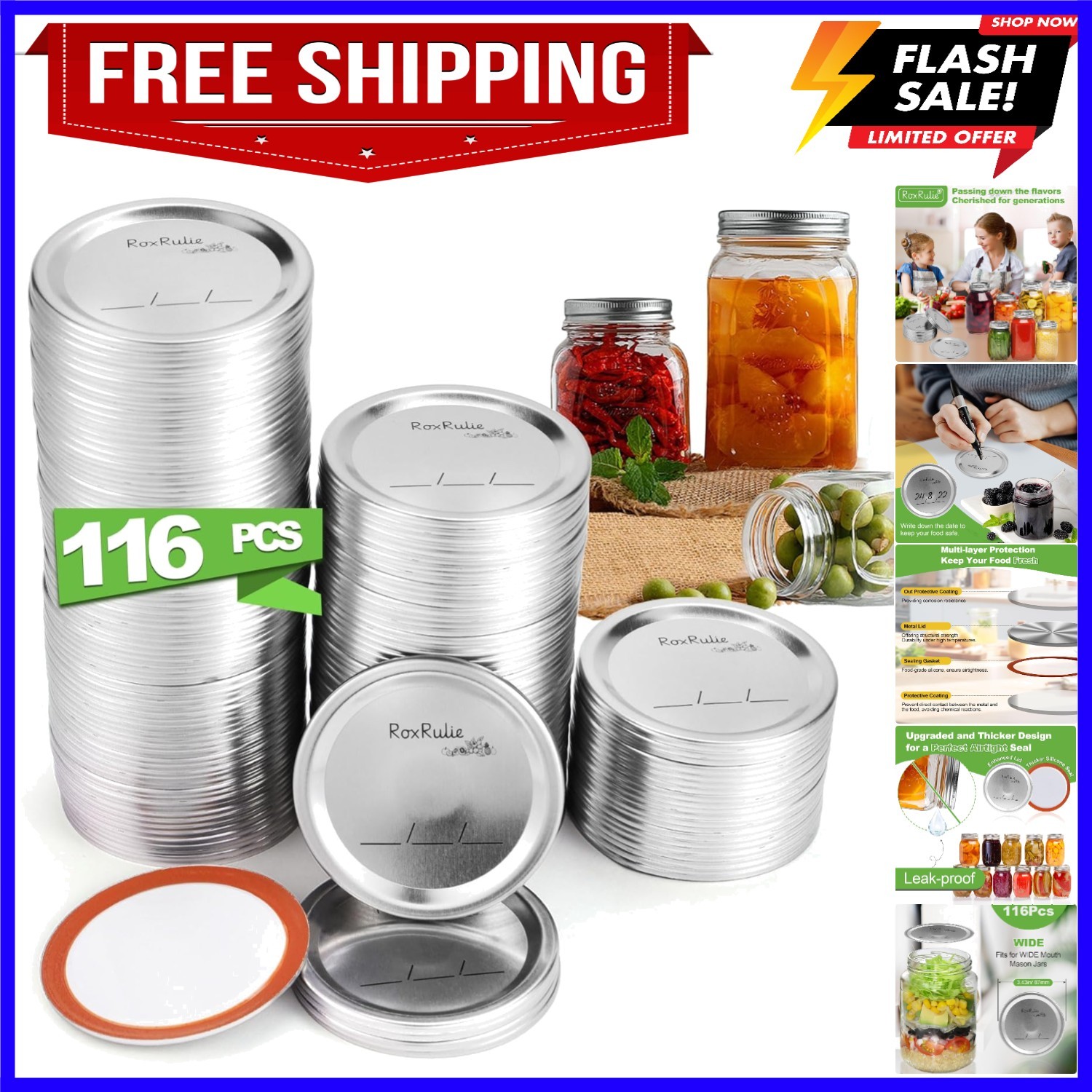 116PCS Canning lids Wide Mouth3.43in/87mm, Upgraded Leak-Proof Mason Jar Lids…