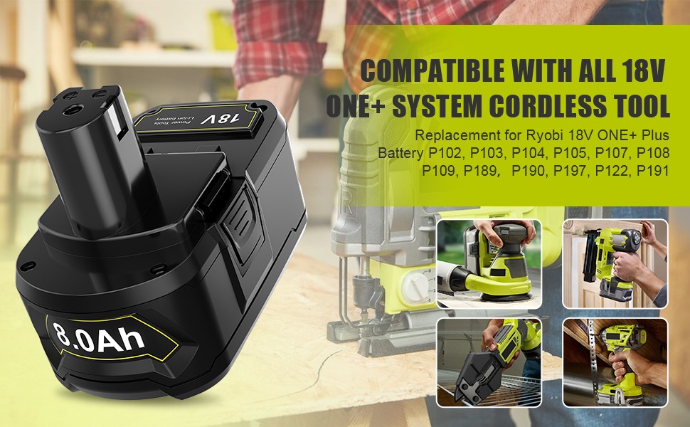2-6pack For RYOBI P108 High Capacity LED Battery 18Volt Lithium-Ion One Plus