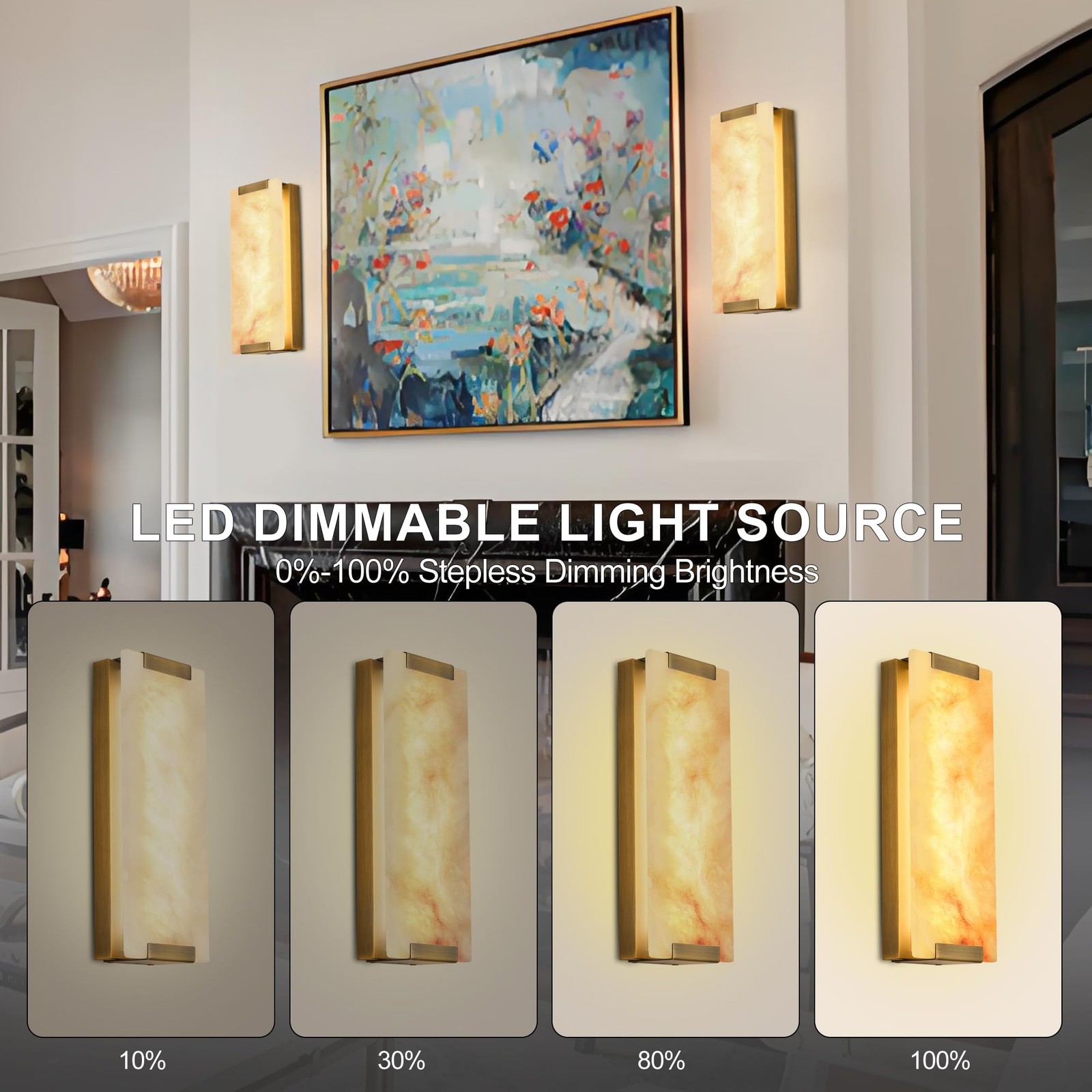 14.2 in Brass Alabaster Wall Sconces, Natural Marble Wall Sconces Indoor Alab…