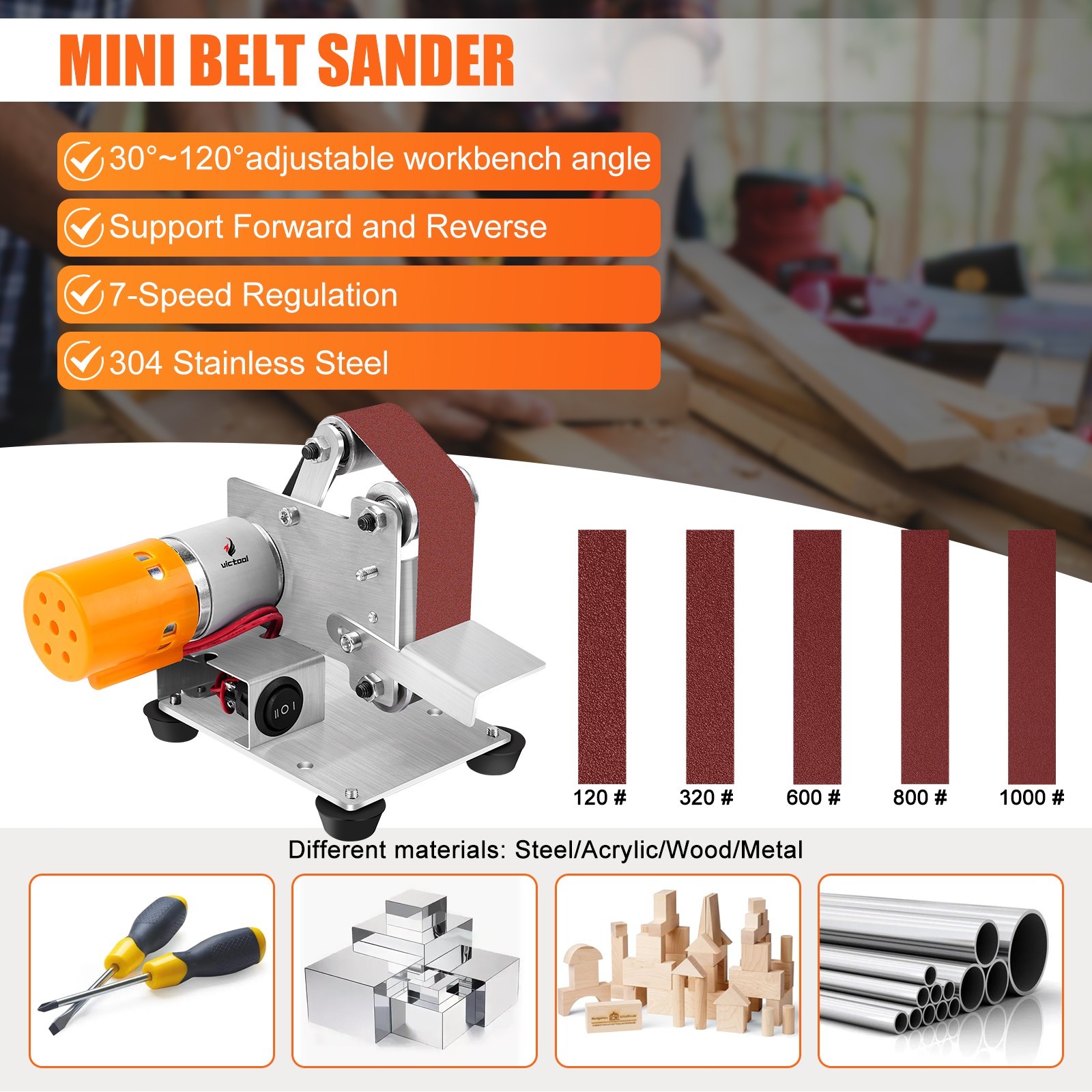 Mini Electric Belt Sander 7 Speed Benchtop Grinder Knife Sharpener Polisher US
