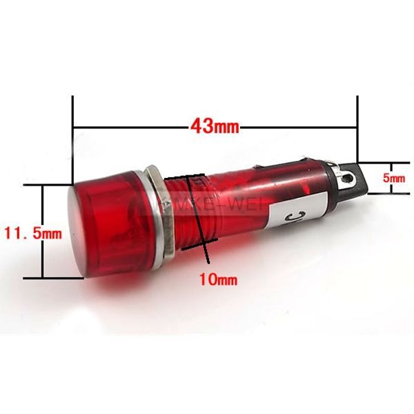 10mm LED Pilot Panel Indicator Signal Warning Light Lamp AC/DC Red Green Yellow