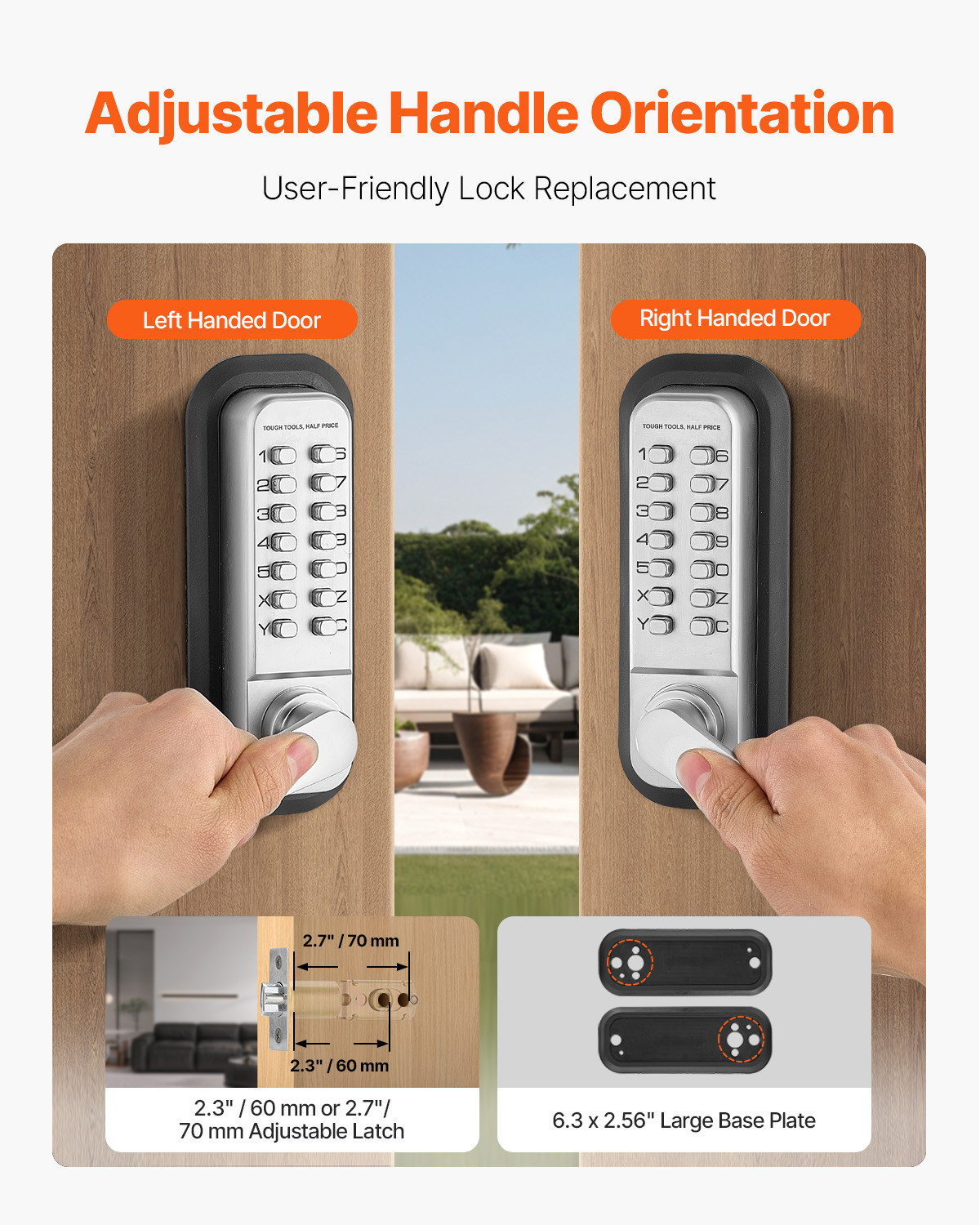 Mechanical Keyless Entry Door Lock 14 Key Mechanical Keypad Lock for Home Sliver