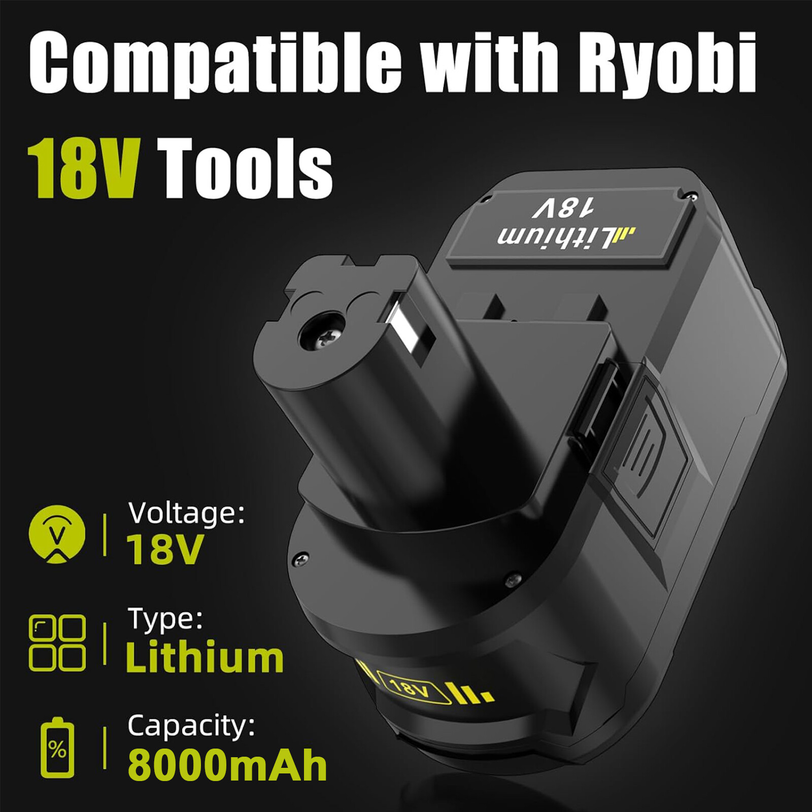 2pack For RYOBI 18 Volt 8.0Ah High Capacity Lithium Battery One+ Plus P108 P102