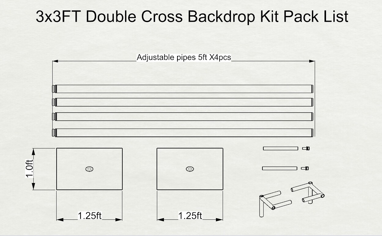 DOUBLE CROSS BAR ADJUSTABLE QUICK BACKDROP KIT 10 FT x 10 FT PIPE WITHOUT DRAPE