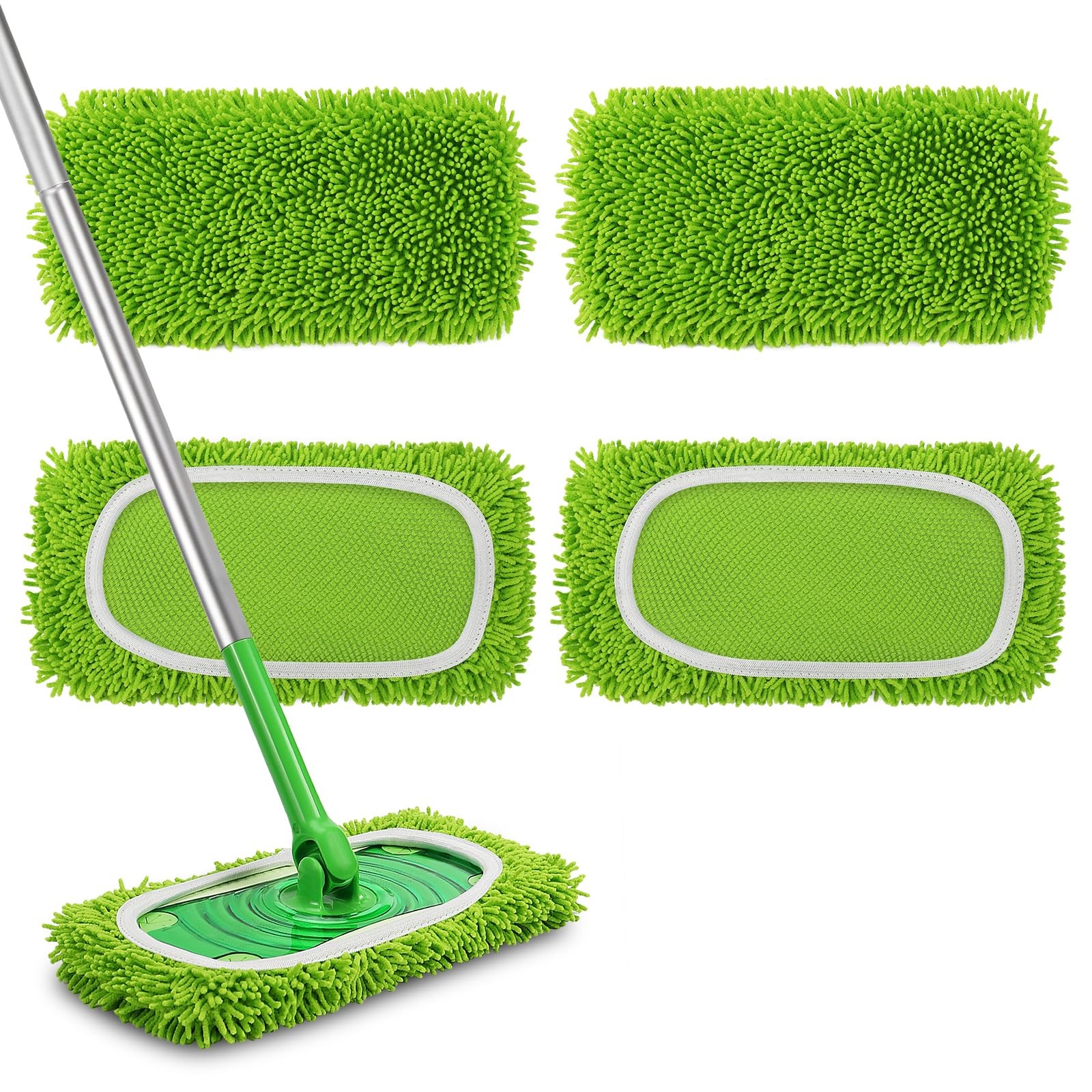 Microfiber Sweeper Pads 4 Pack, Dry Wet Mop Cloth Refills, Green