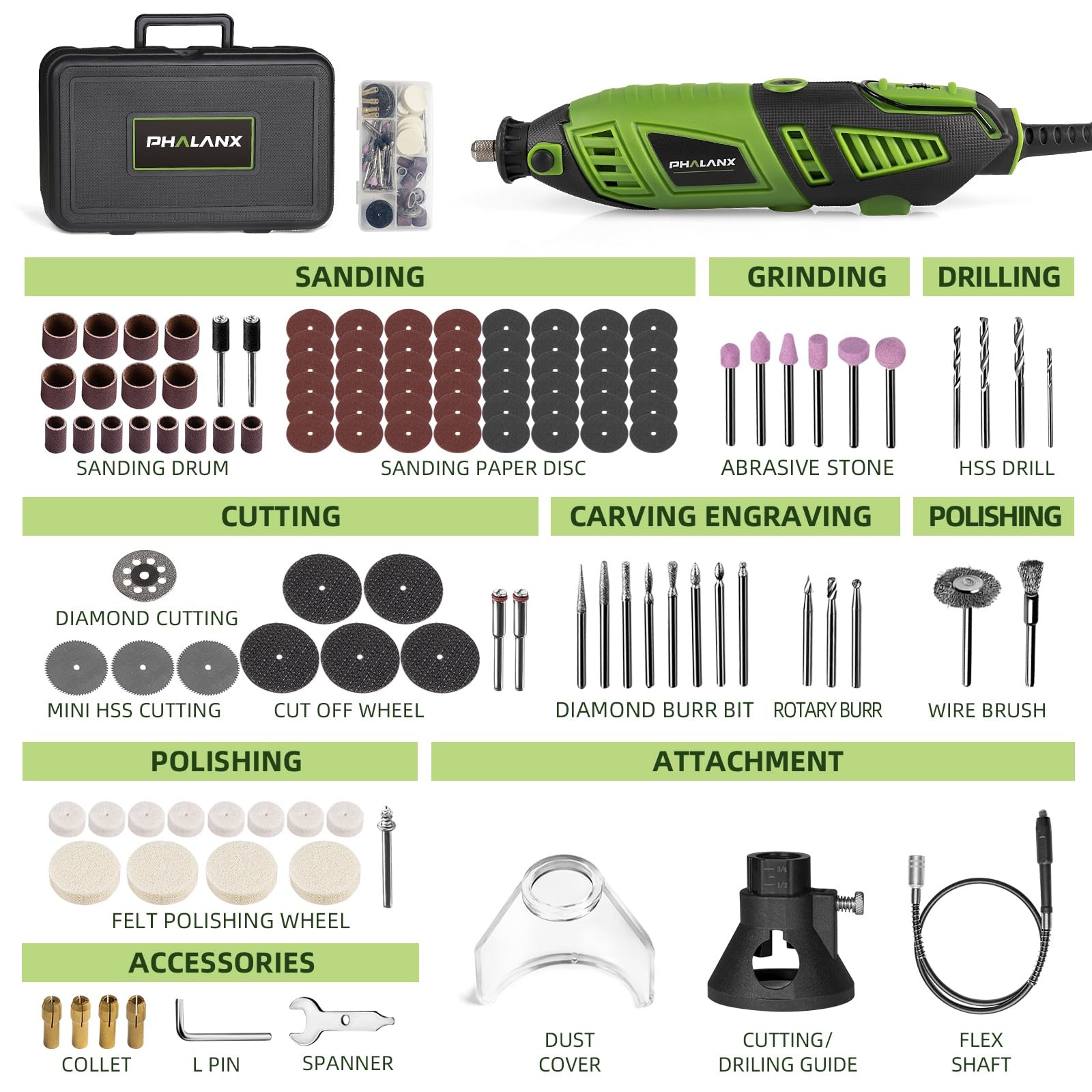 180W Rotary Tool Kit, 1.5-Amp 6 Variable Speed with Flex Shaft, 8000-32000RPM…