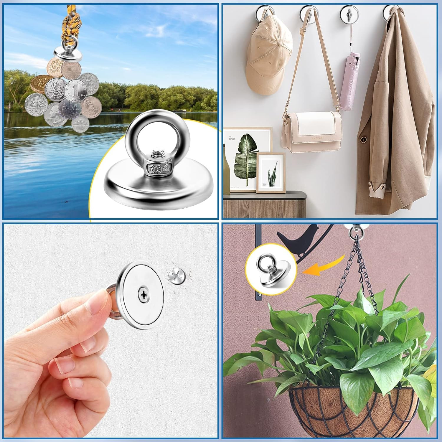 Strong Magnetic Hooks 6 Pack, 100 Lbs (45 KG) Pulling Force Rare Earth Neodymium