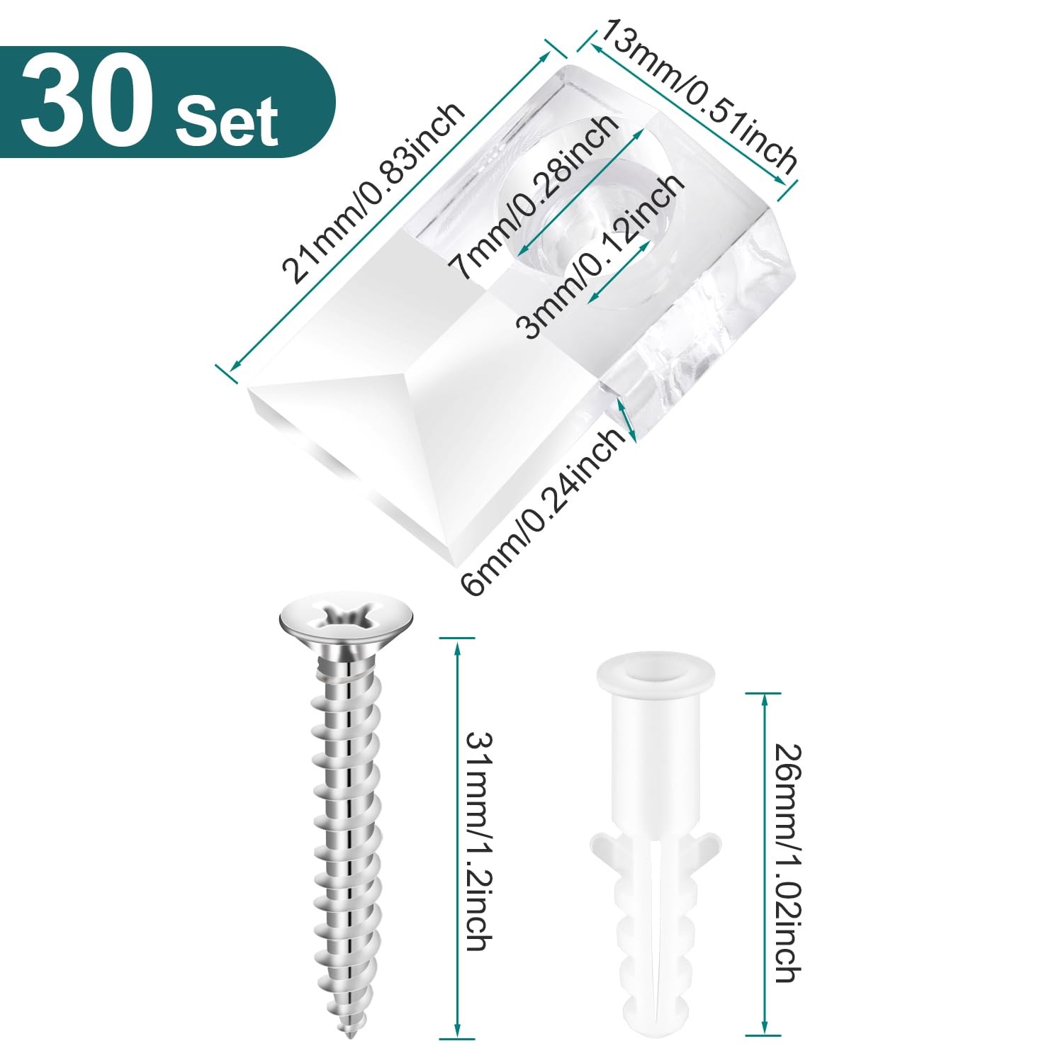 HeavyDuty Mirror Clips 30 Sets Plastic Metal Mounting Hardware for Cabinet Door