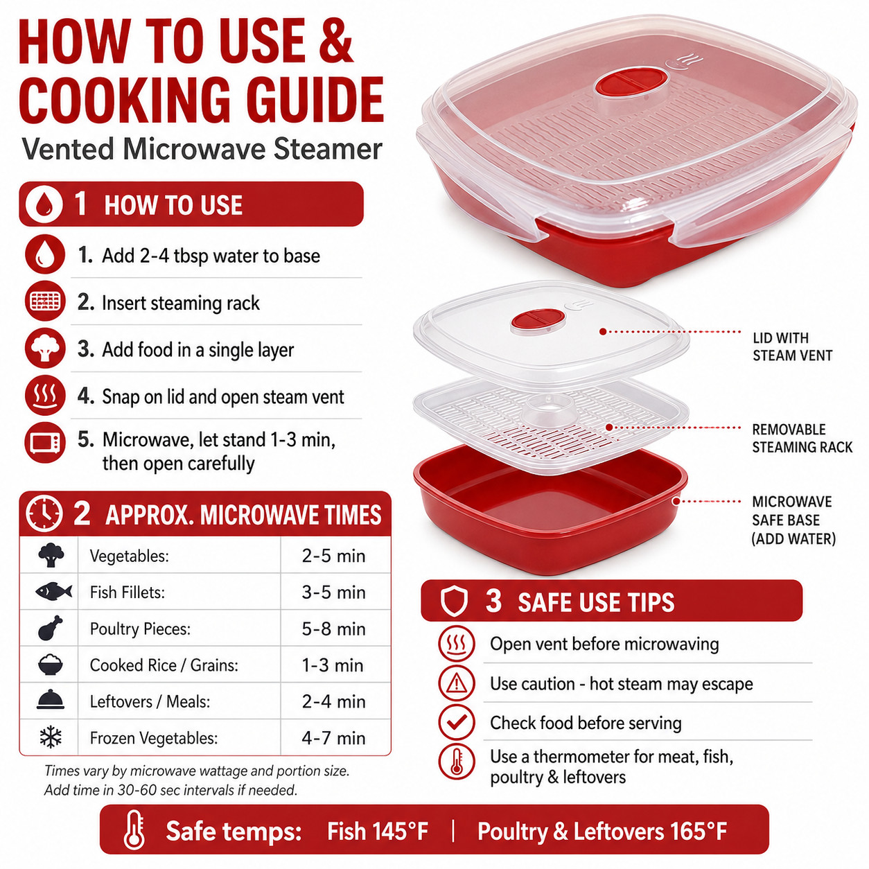 Microwave Steamer Grill with Lid Cooks Meats Fish Vegetables in Minutes (835)
