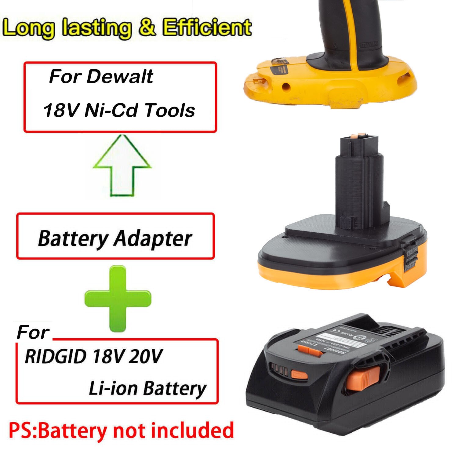 Adapter Convertor For Ridgid 18V Battery to for Dewalt 18V Ni-cd Power Tools New
