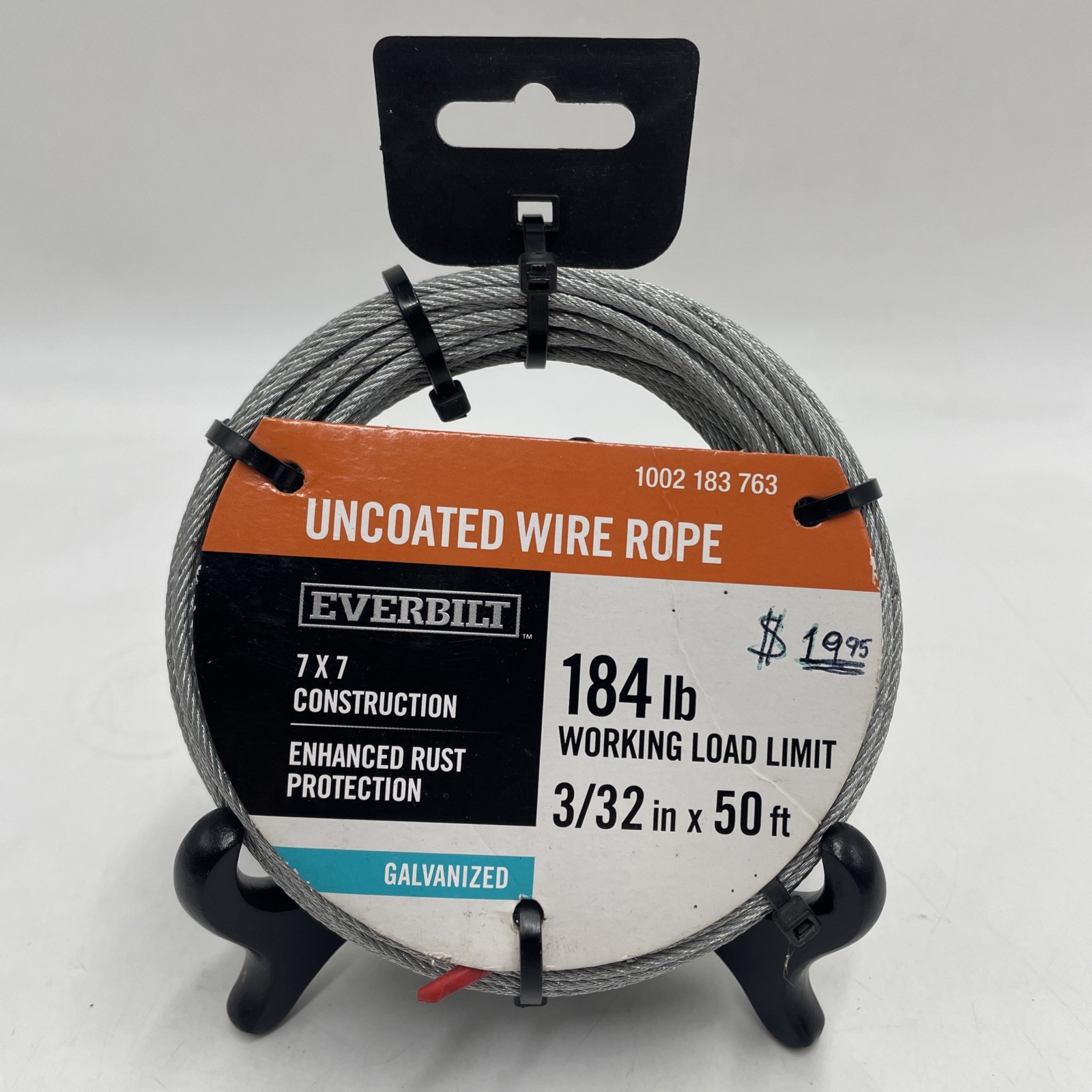 Everbilt Vinyl Uncoated Galvanized Wire Rope 3/32″ x 50Ft.