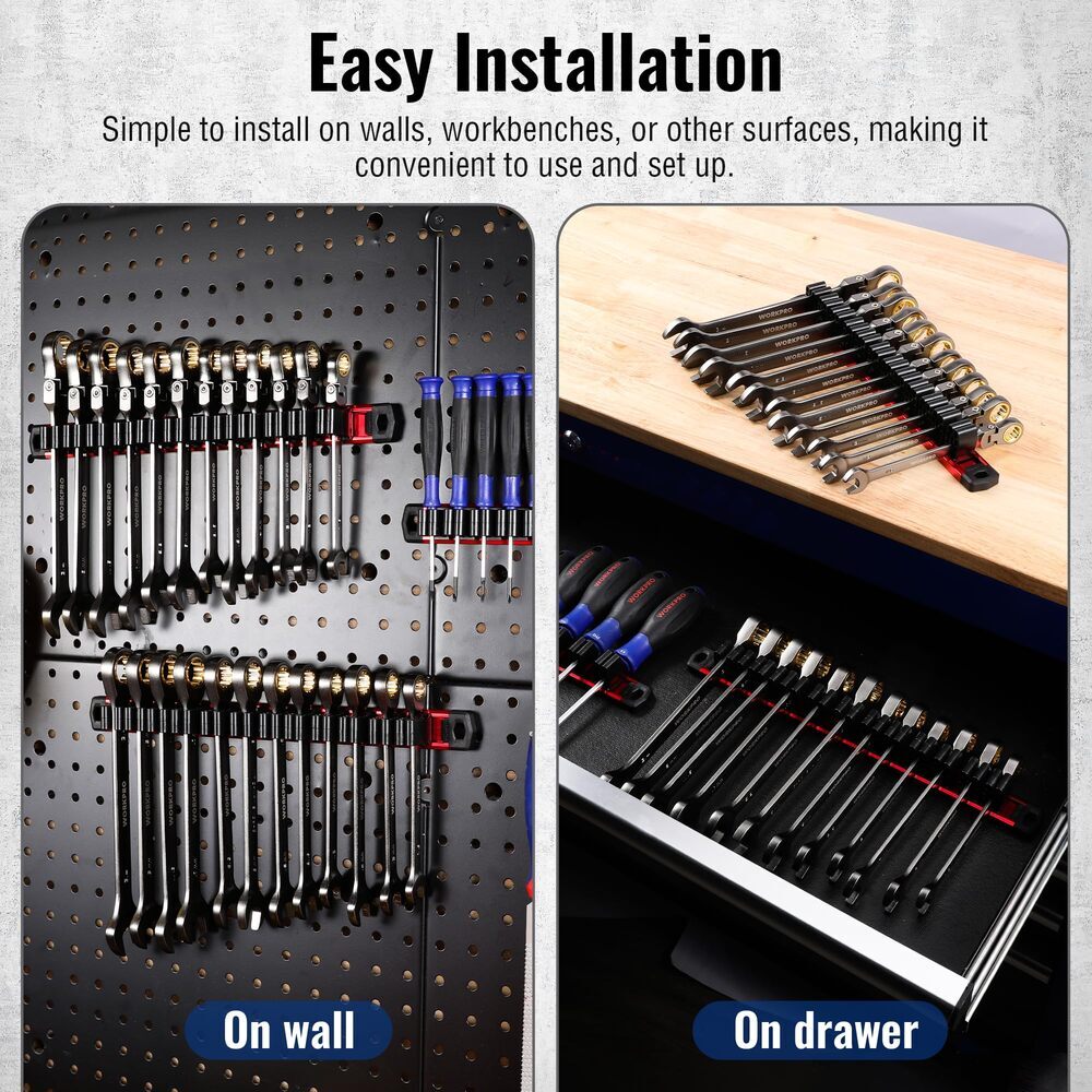 WORKPRO Magnetic Screwdriver Organizer Wrench Organizer 3PC Aluminum Tool Holder