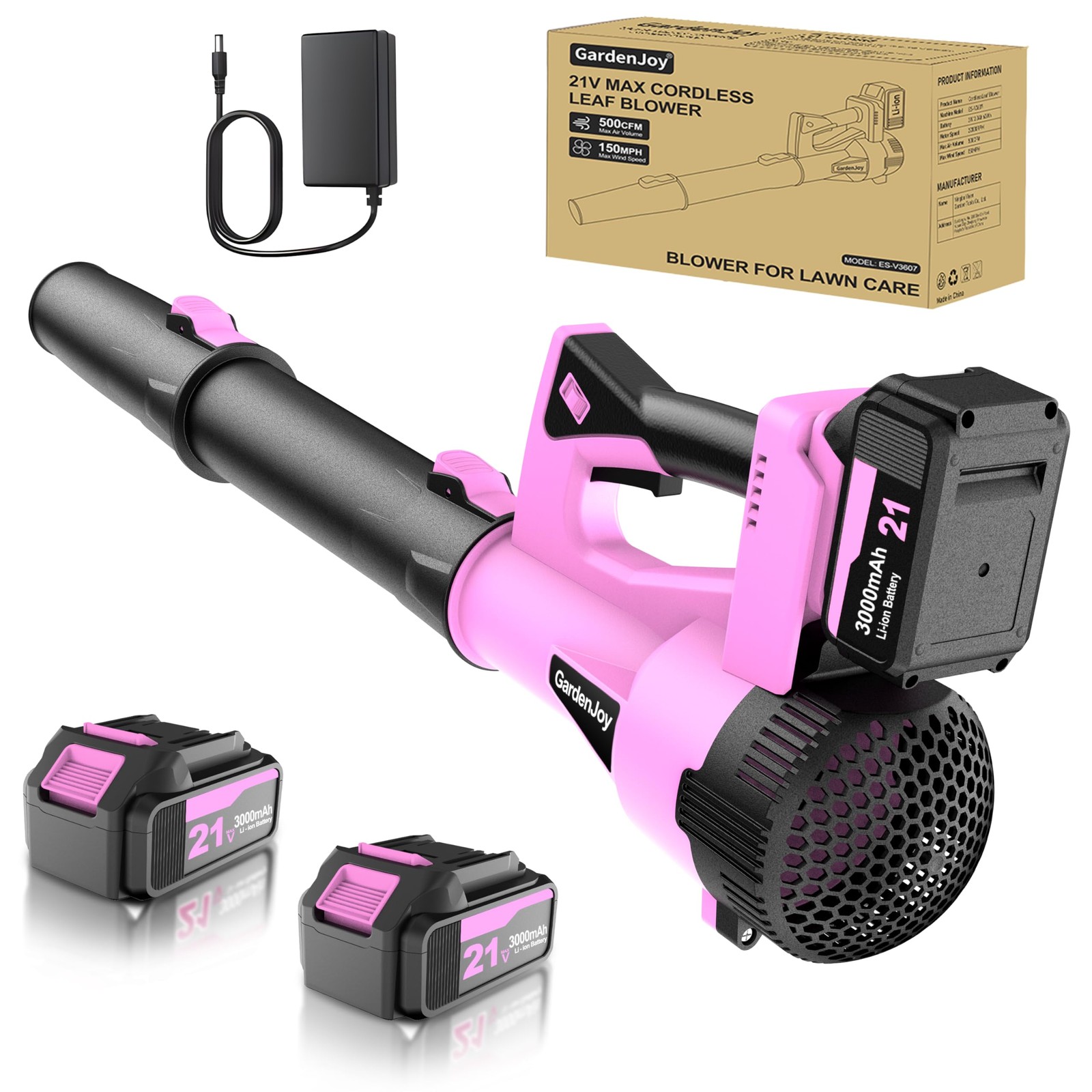 Cordless Leaf Blower 21V 500CFM 150MPH, 6 Speed Modes, Lightweight, 2 Batteries