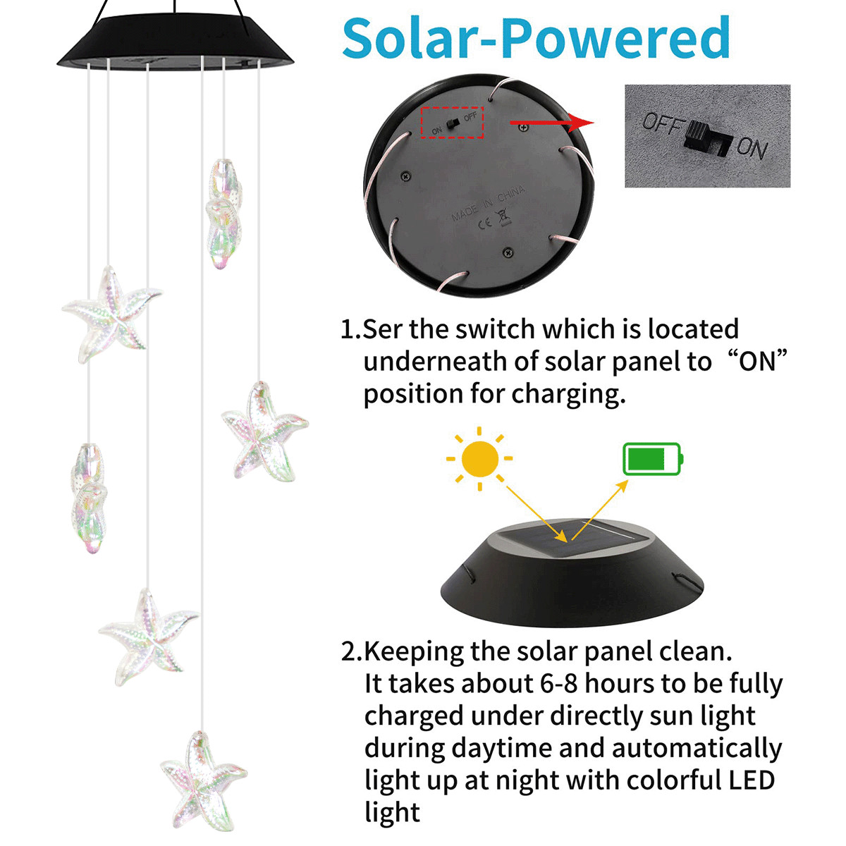 Solar LED Wind Chimes Colour Changing Lights Hanging Light Garden Outdoor Decor