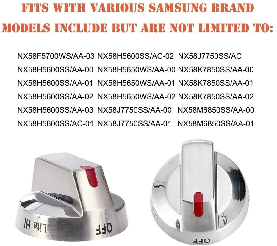 5 Pcs DG64-00473A Top Burner Control Knob Replacement for Samsung Gas Range Oven