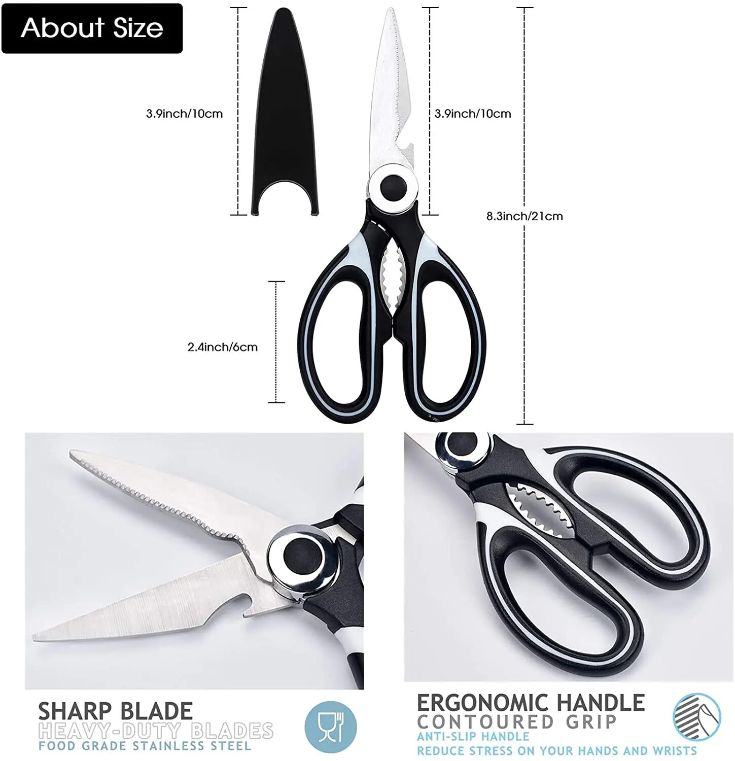 Stainless Steel Kitchen Shears Heavy Duty Scissors for Meat Fish Chicken Bones