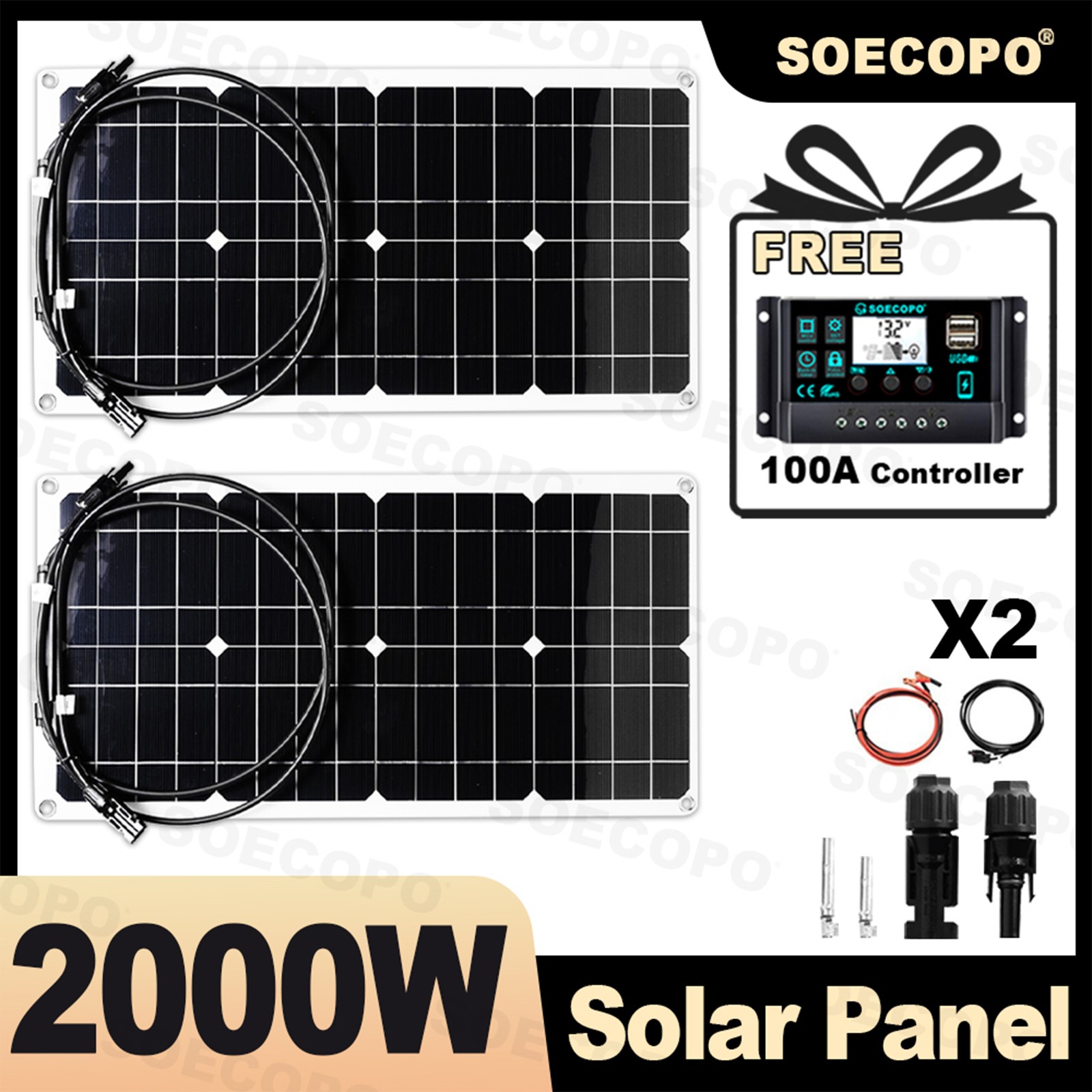 2000W Solar Charging Kit 2 x1000W High-Efficiency Panels + Y-Cable Home/OutdooGP