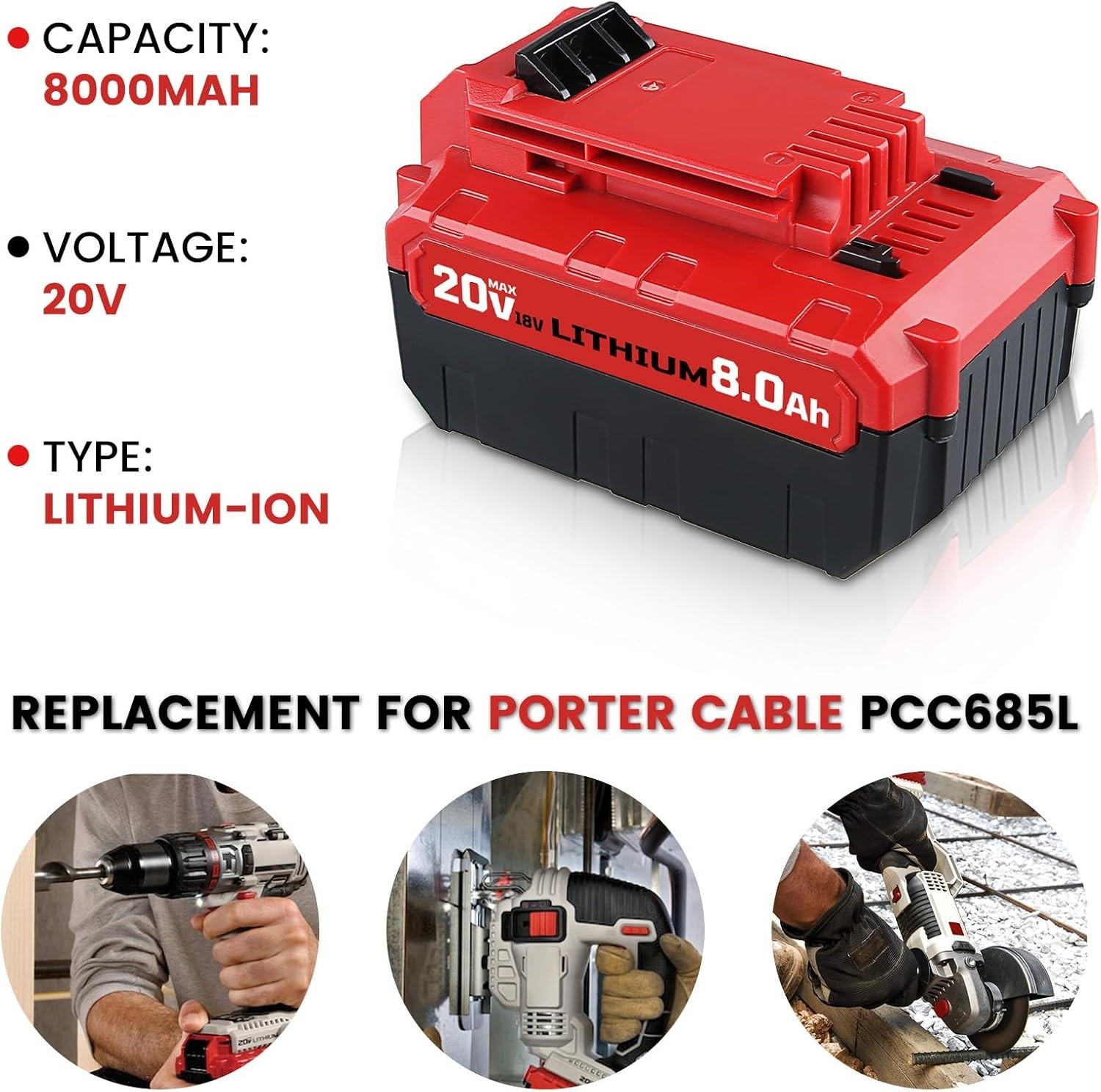 2PACK for PORTER CABLE 20V 20 Volt Lithium Battery /Charger Max PCC680L PCC685L