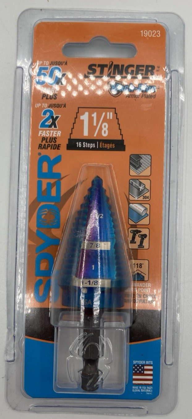 Spyder Stinger Mach-Blue Step Drill Bit 19023 1/8″ 1-1/8″ 16 Steps (G89000383)