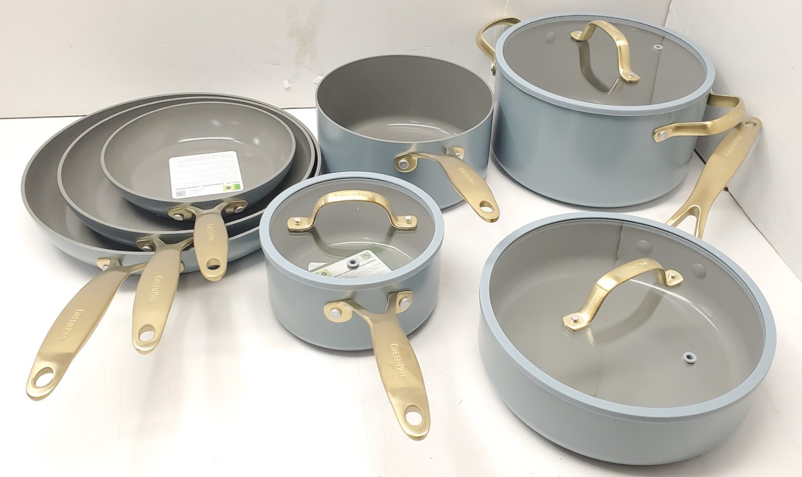 GreenPan Jewel Pro 10PC Ceramic Nonstick Cookware Set BLUE *See Description*
