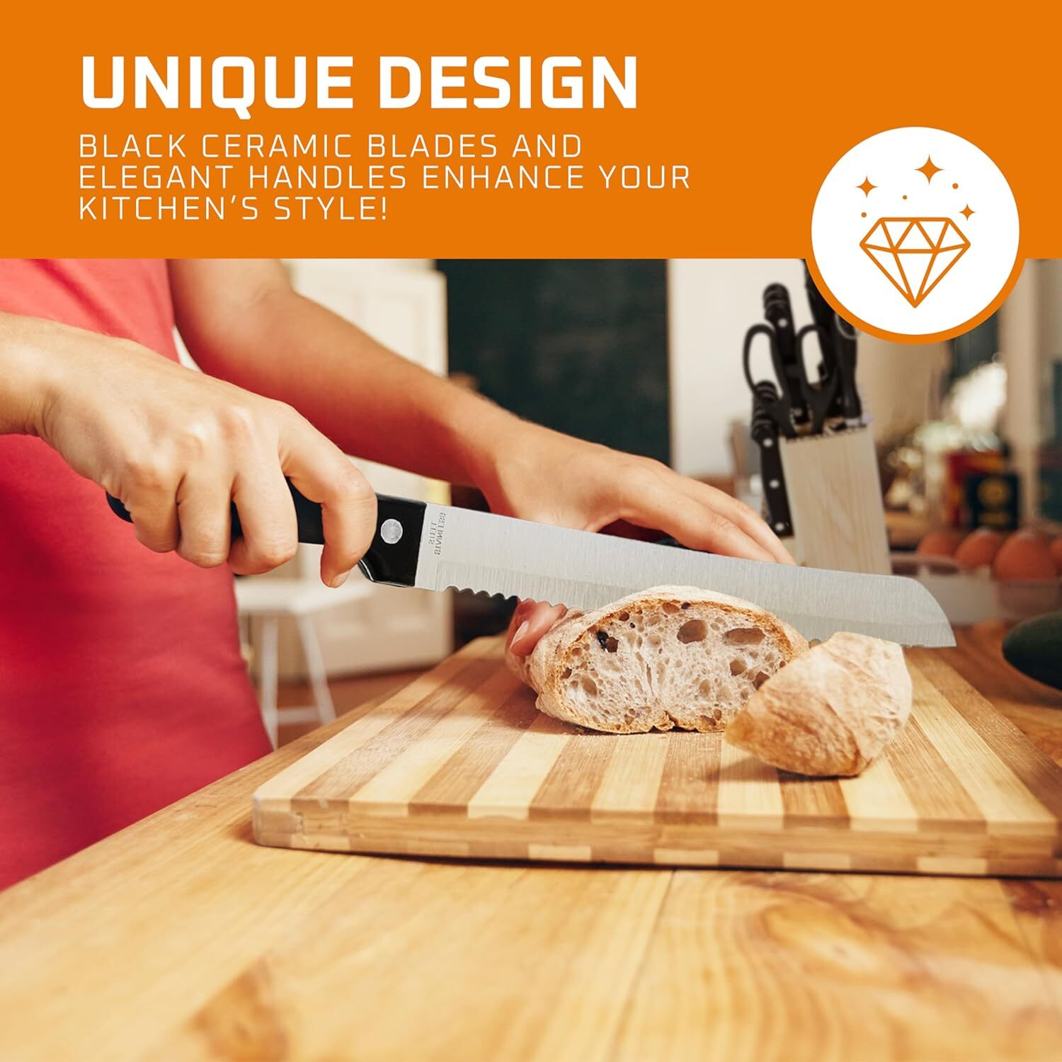NEW 15-PIECE KITCHEN KNIFE WOOD BLOCK SET STAINLESS STEEL