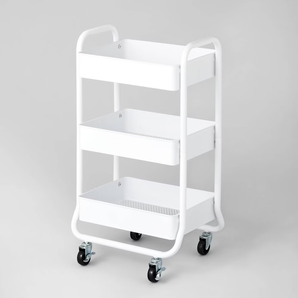 3 Tier Metal Utility Cart White – Brightroom: Rolling Storage Trolley with