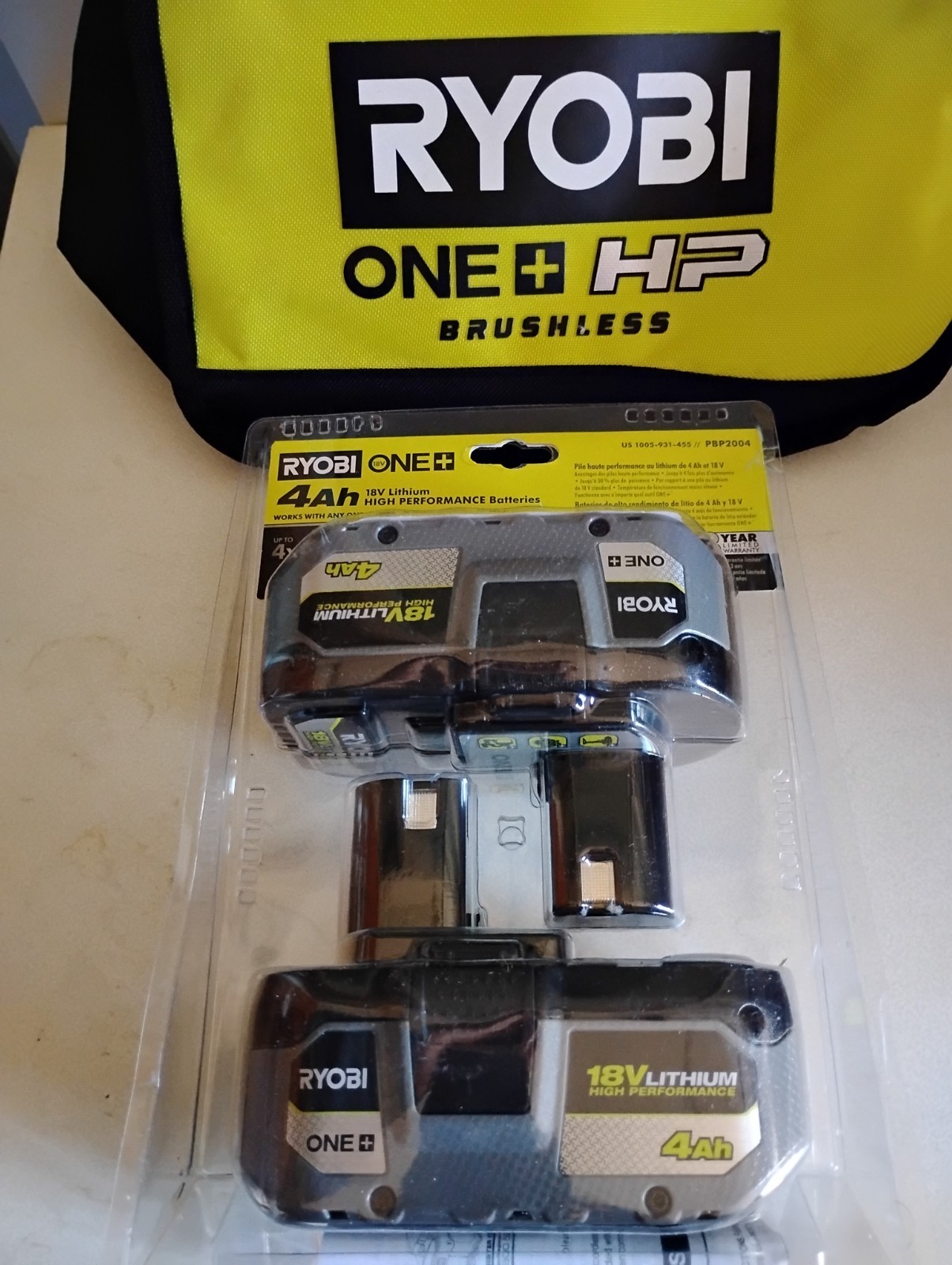 New Ryobi PBP2004 ONE+ HP 18V HIGH PERFORMANCE Lithium-Ion 4.0 Ah Battery 2Pack
