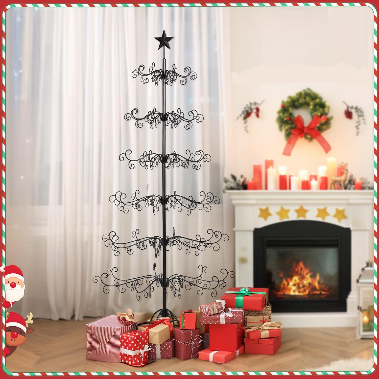 6 ft Wrought Iron Ornament Display Christmas Tree with Base Indoor Outdoor Decor