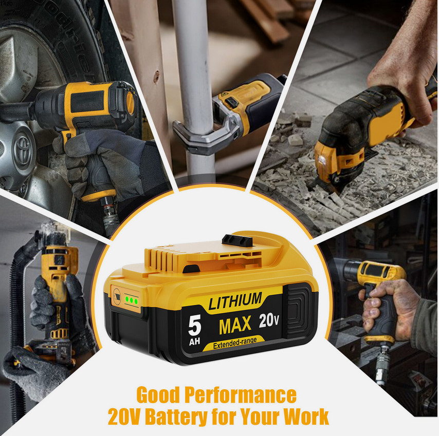 20 Volt For DeWalt 20V Max XR 5.0AH Lithium ion Battery Pack DCB206-2 DCB205 New